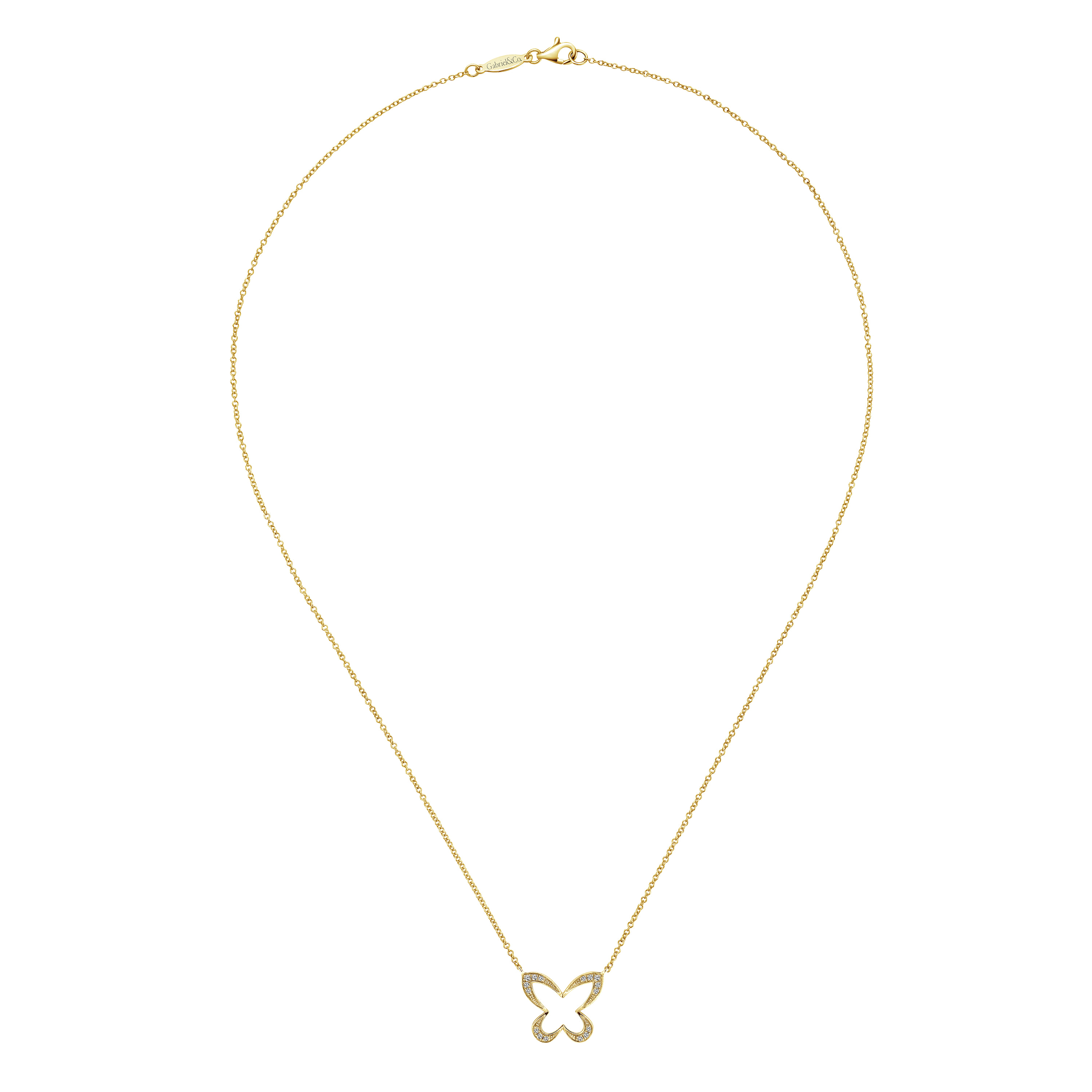 18 inch Open Diamond Butterfly Pendant Necklace in 14K Yellow Gold, photograph 2