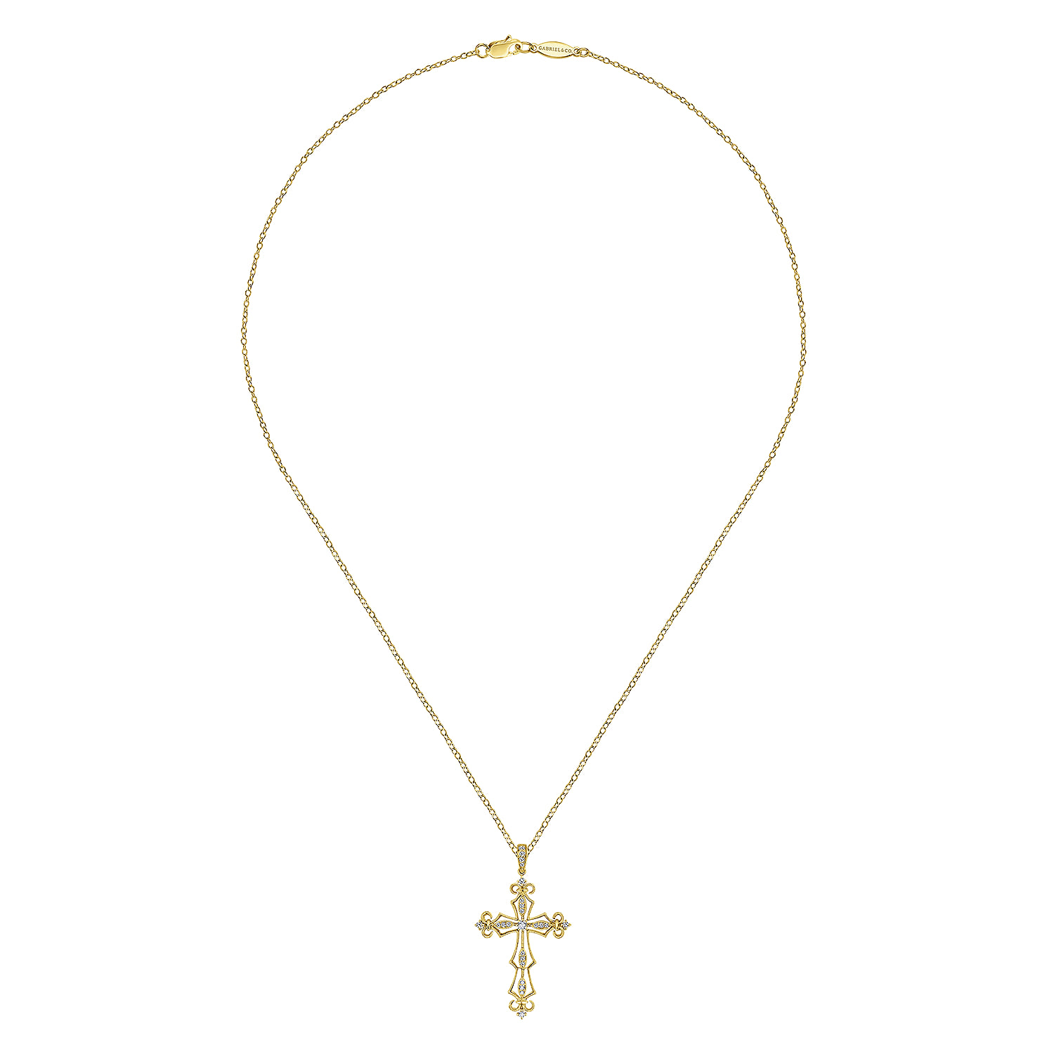 18 inch Open Diamond Cross Pendant Necklace in 14K Yellow Gold, photograph 2