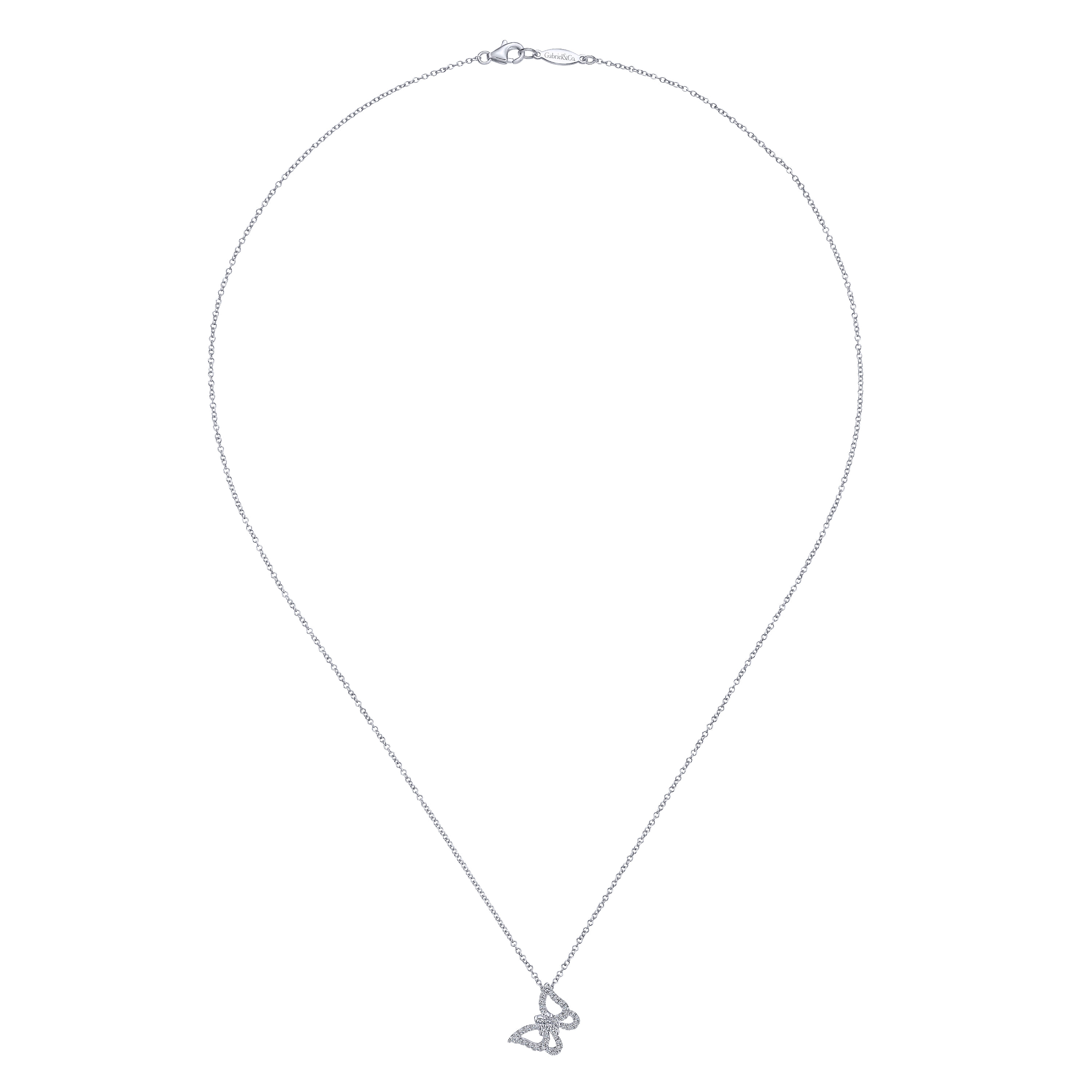 18 inch Diamond Butterfly Pendant Necklace in 14K White Gold, photograph 2