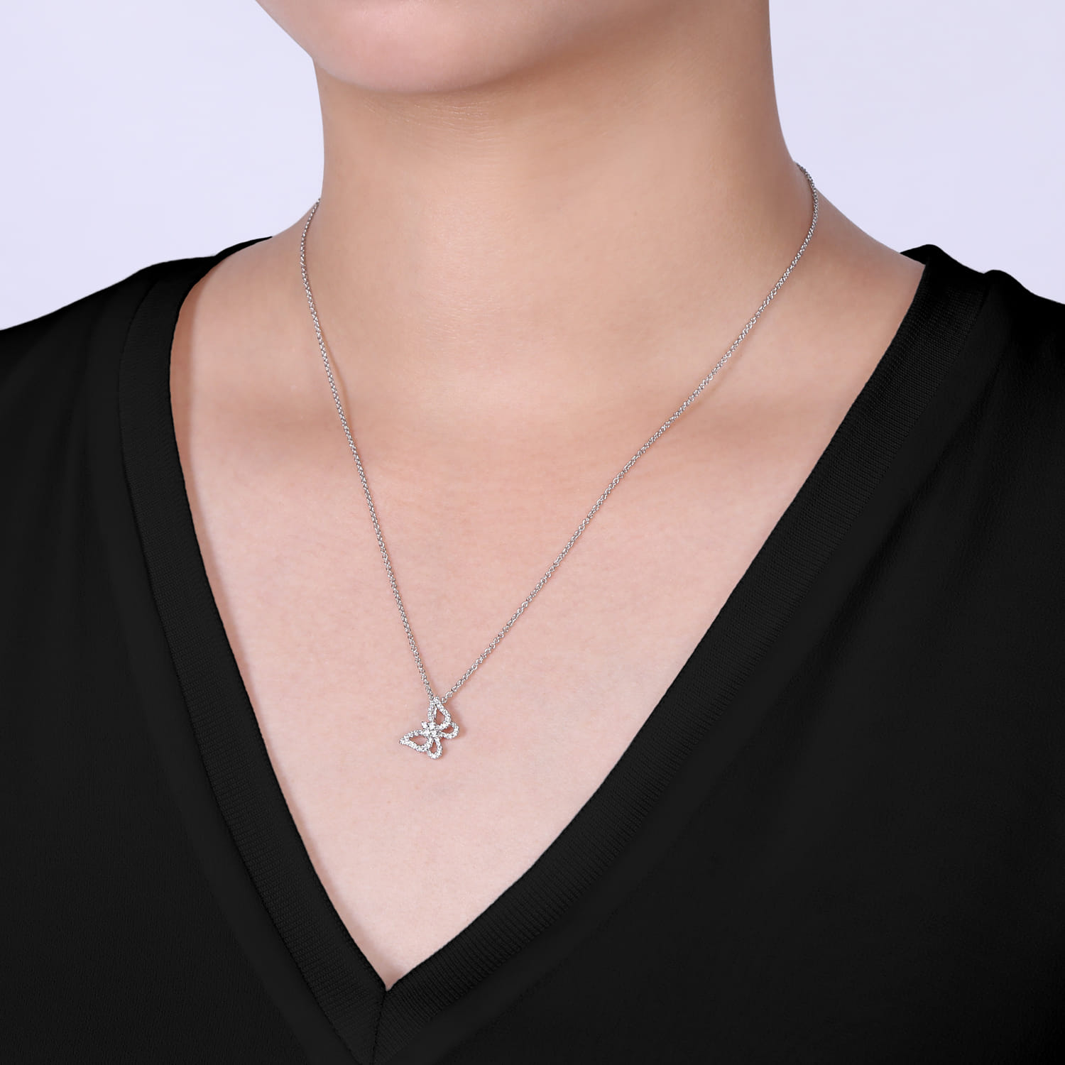 18 inch Diamond Butterfly Pendant Necklace in 14K White Gold, photograph 3