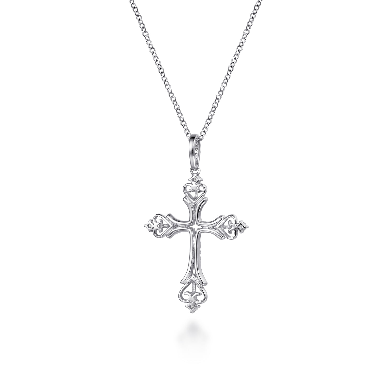 18 inch Diamond Cross Pendant Necklace in 14K White Gold, photograph 2