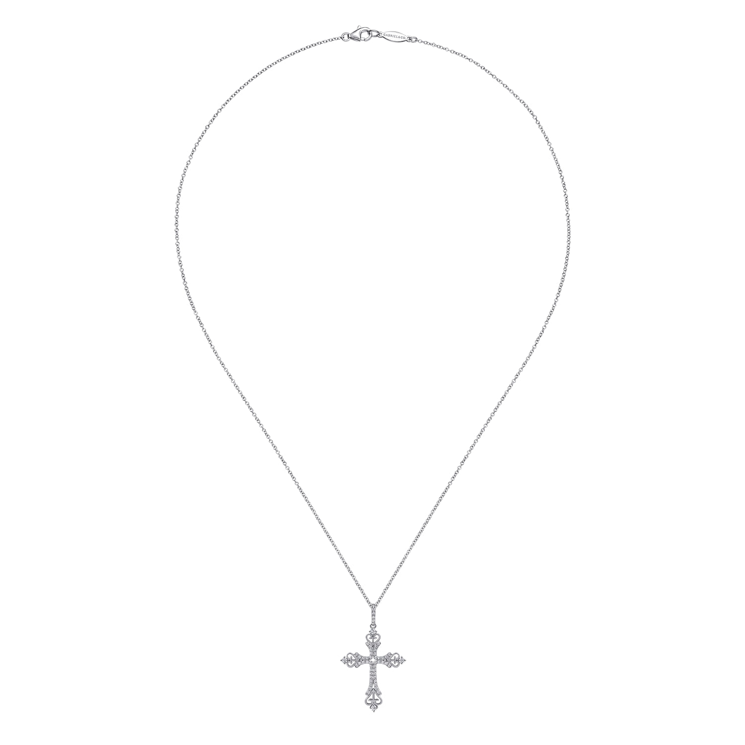 18 inch Diamond Cross Pendant Necklace in 14K White Gold, photograph 3