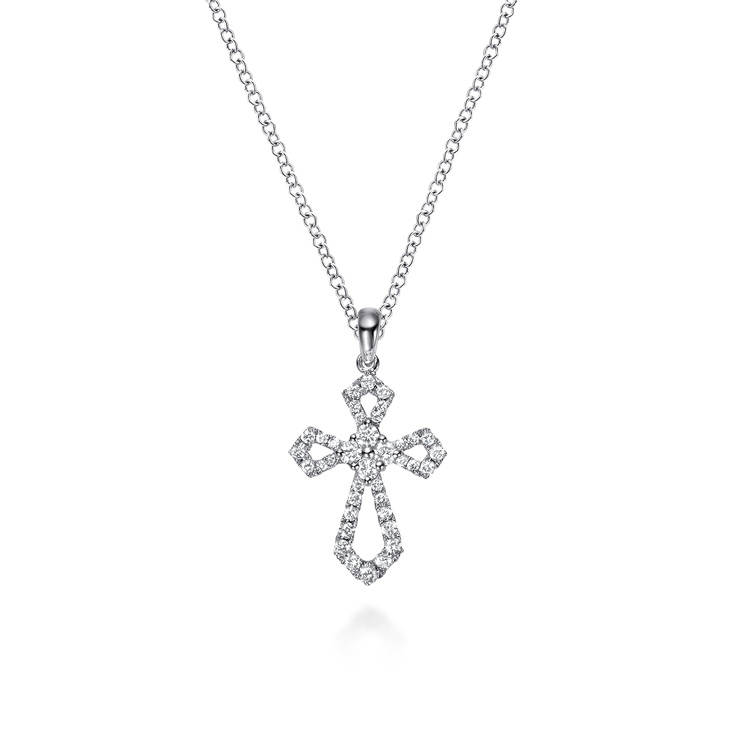 18 inch Open Diamond Cross Pendant Necklace in 14K White Gold