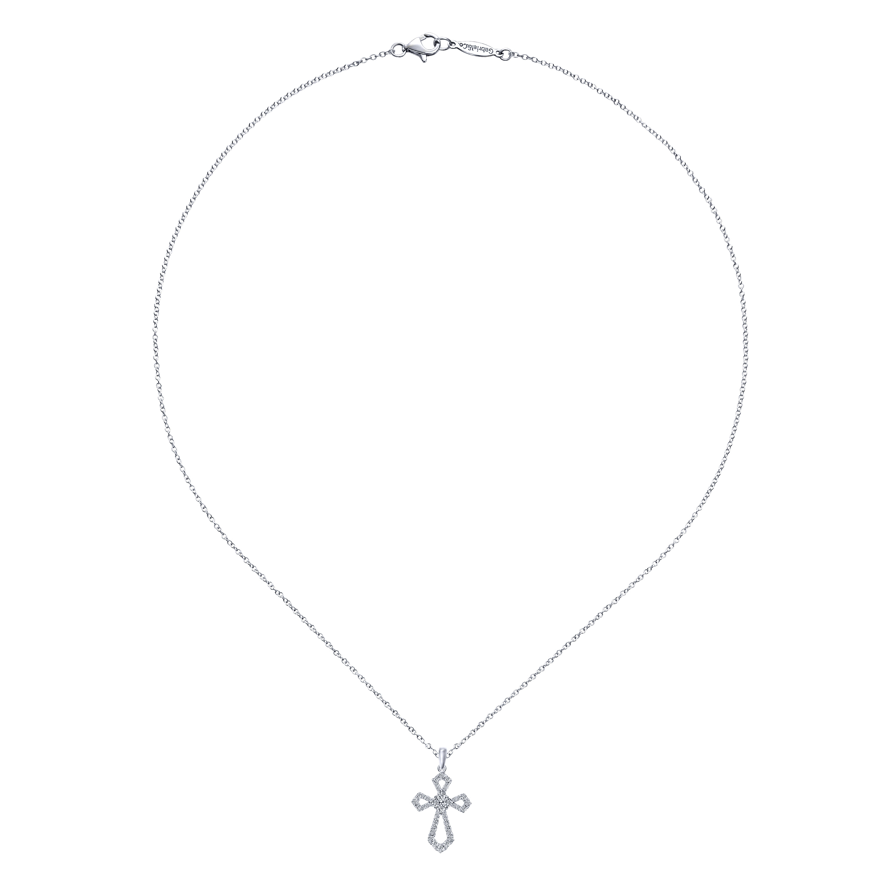 18 inch Open Diamond Cross Pendant Necklace in 14K White Gold, photograph 2
