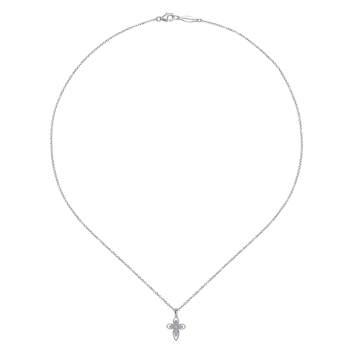 Openwork Diamond Cross Necklace in Sterling Silver, photograph 2