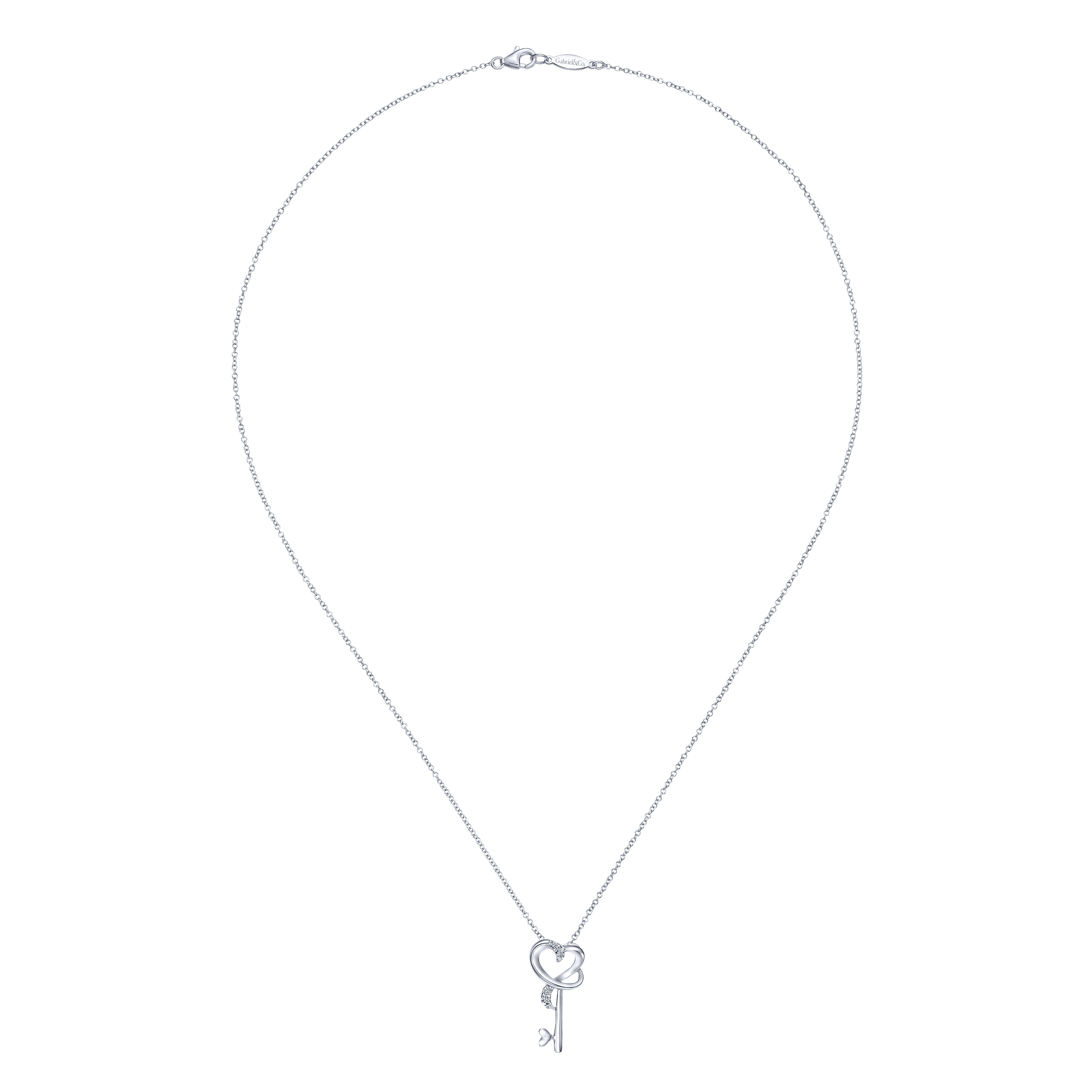 18 inch Key Pendant Necklace with Diamonds in Sterling Silver, photograph 2