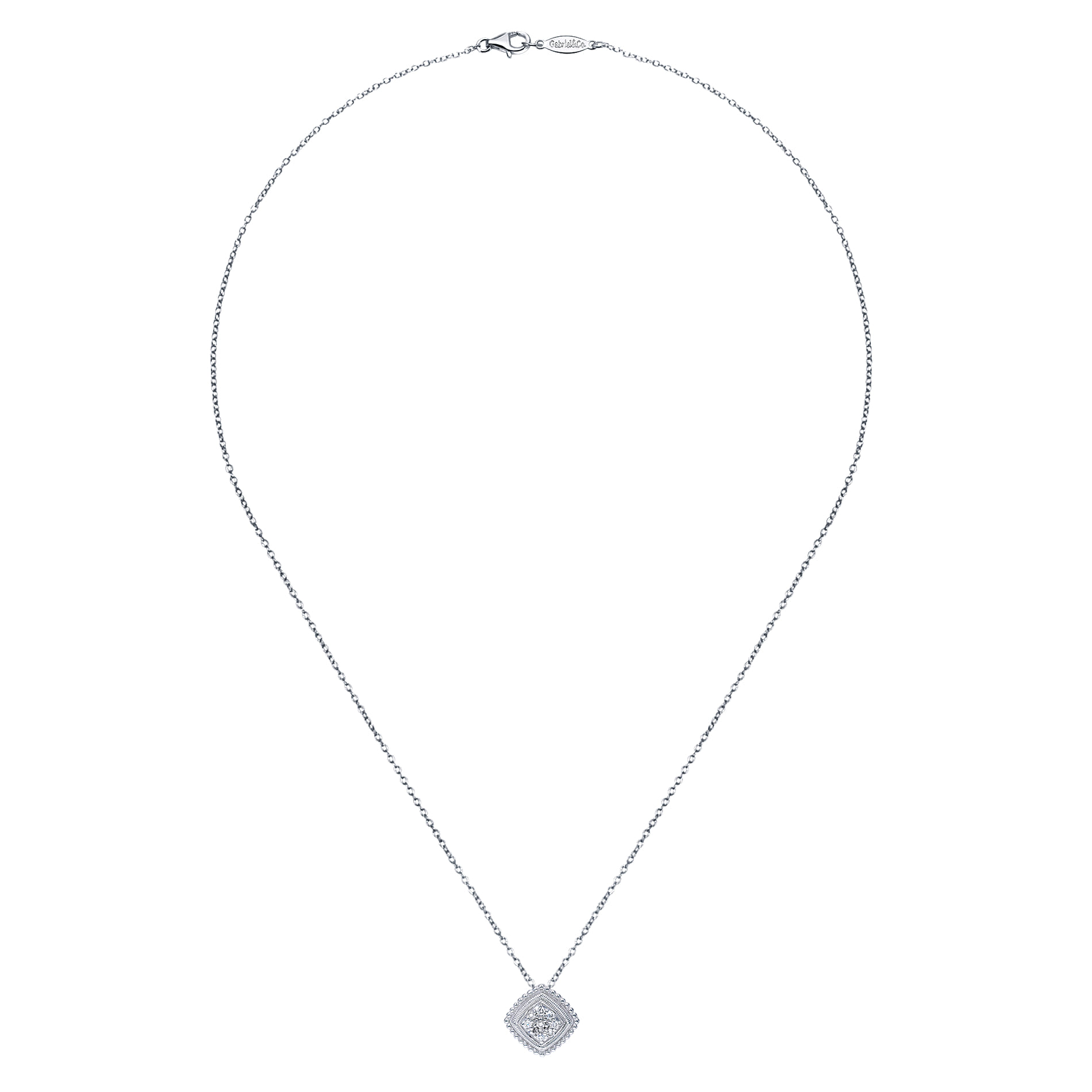 Diamond Cluster Pendant Necklace in Sterling Silver, photograph 2