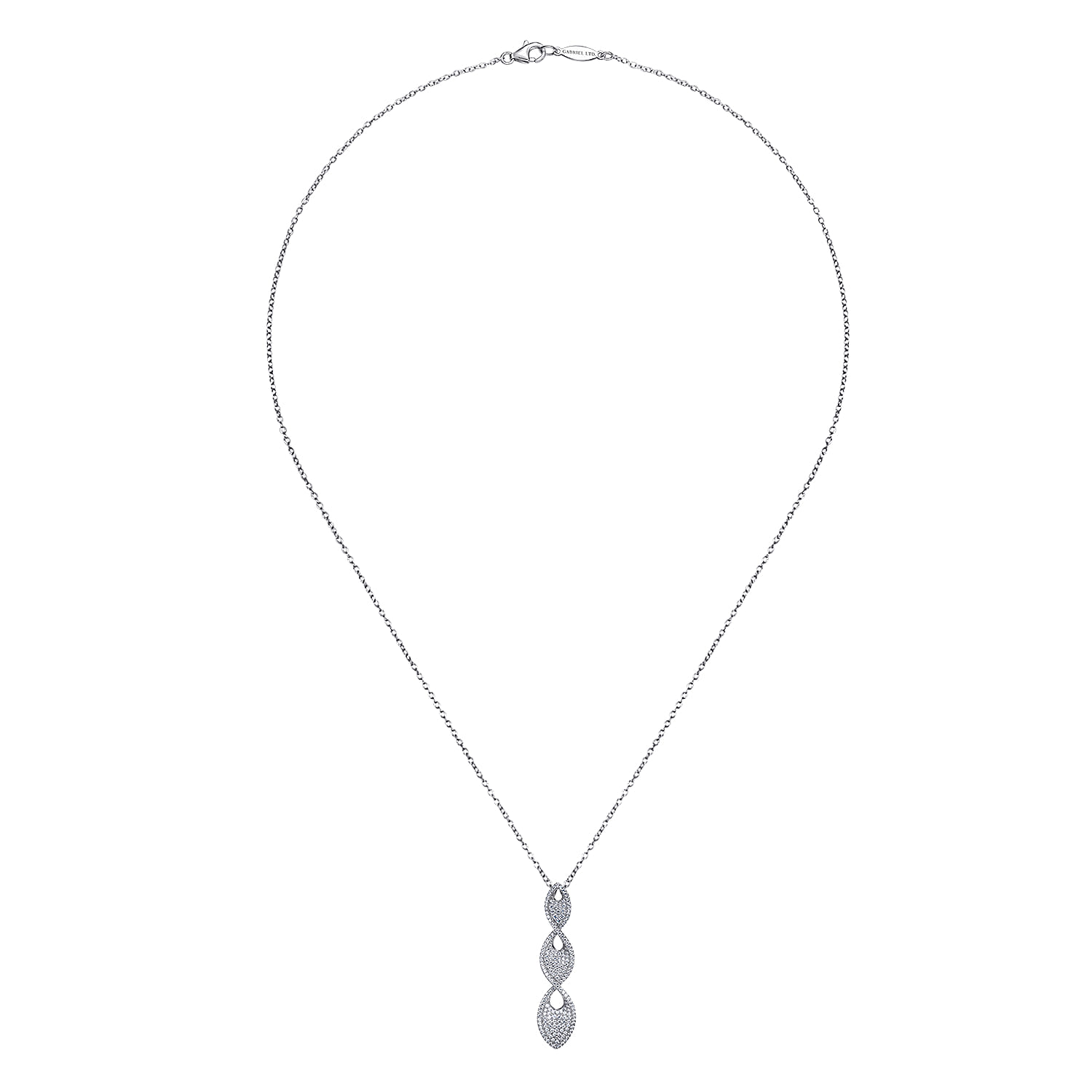 18 inch Triple Pave Diamond Pendant Necklace in 18K White Gold, photograph 2