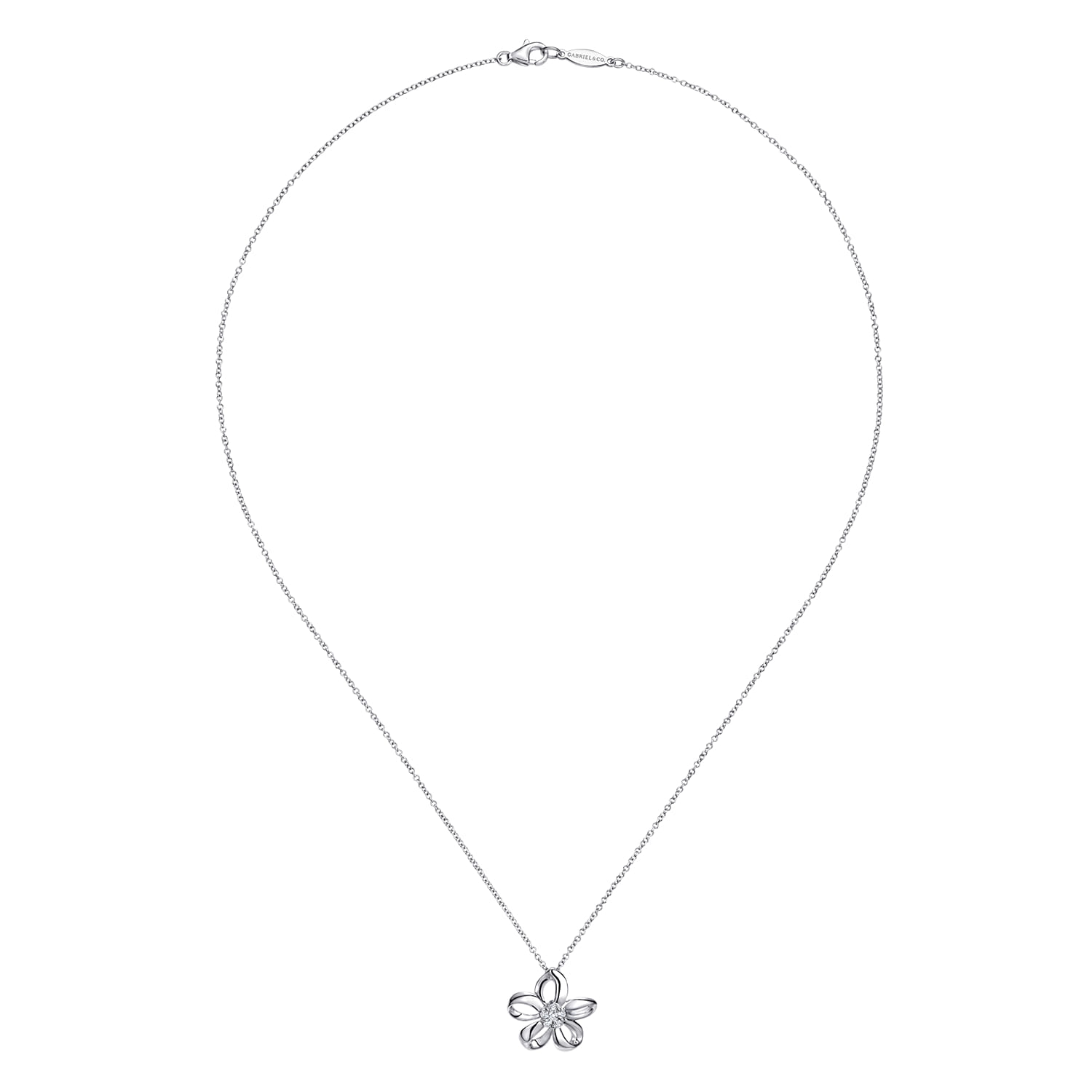 18 inch White Sapphire Flower Pendant Necklace in Sterling Silver, photograph 2