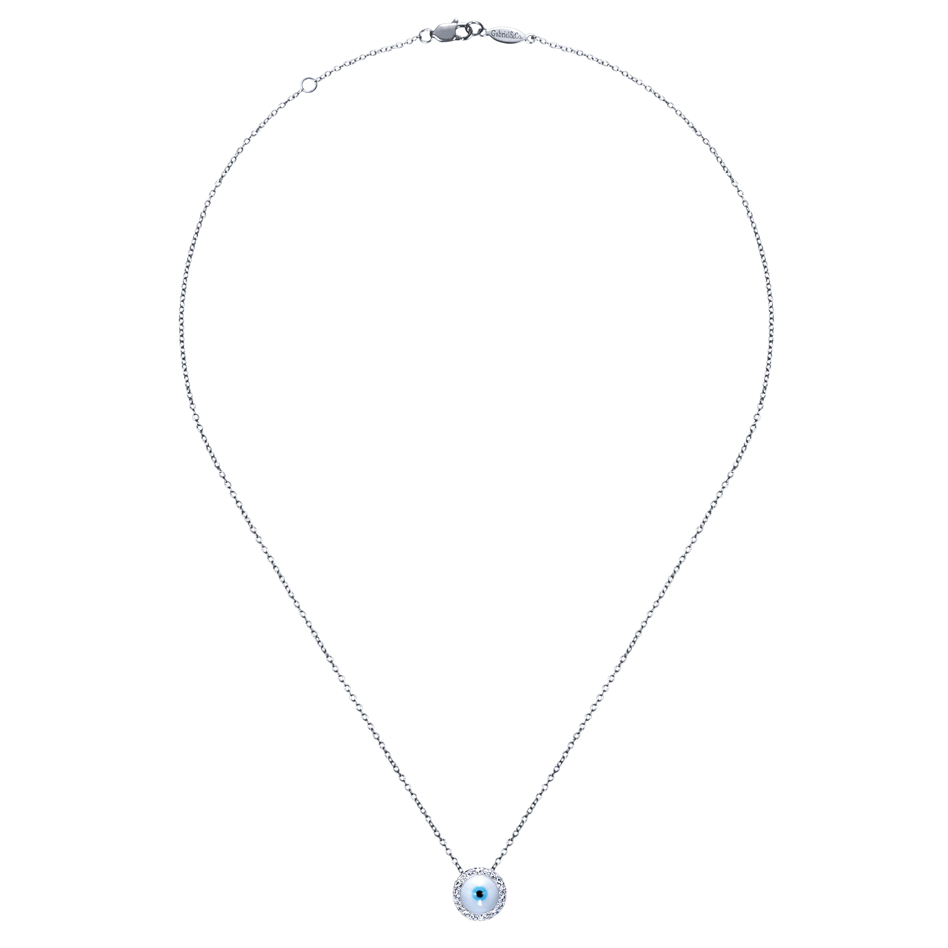 Diamond Evil Eye Pendant Necklace in 14K White Gold, photograph 2
