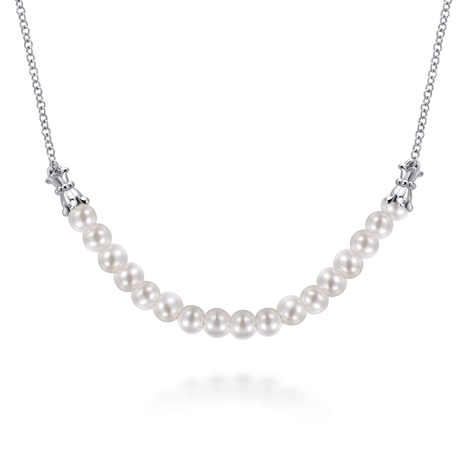 Cultured Pearl String Bar Necklace in Sterling Silver