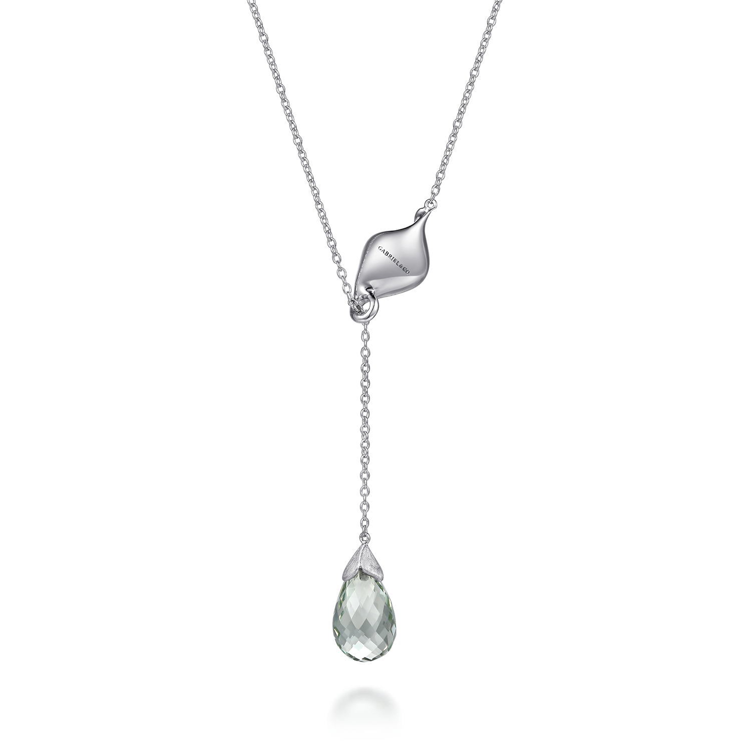 Green Amethyst Floral Lariat Necklace in Sterling Silver, photograph 2