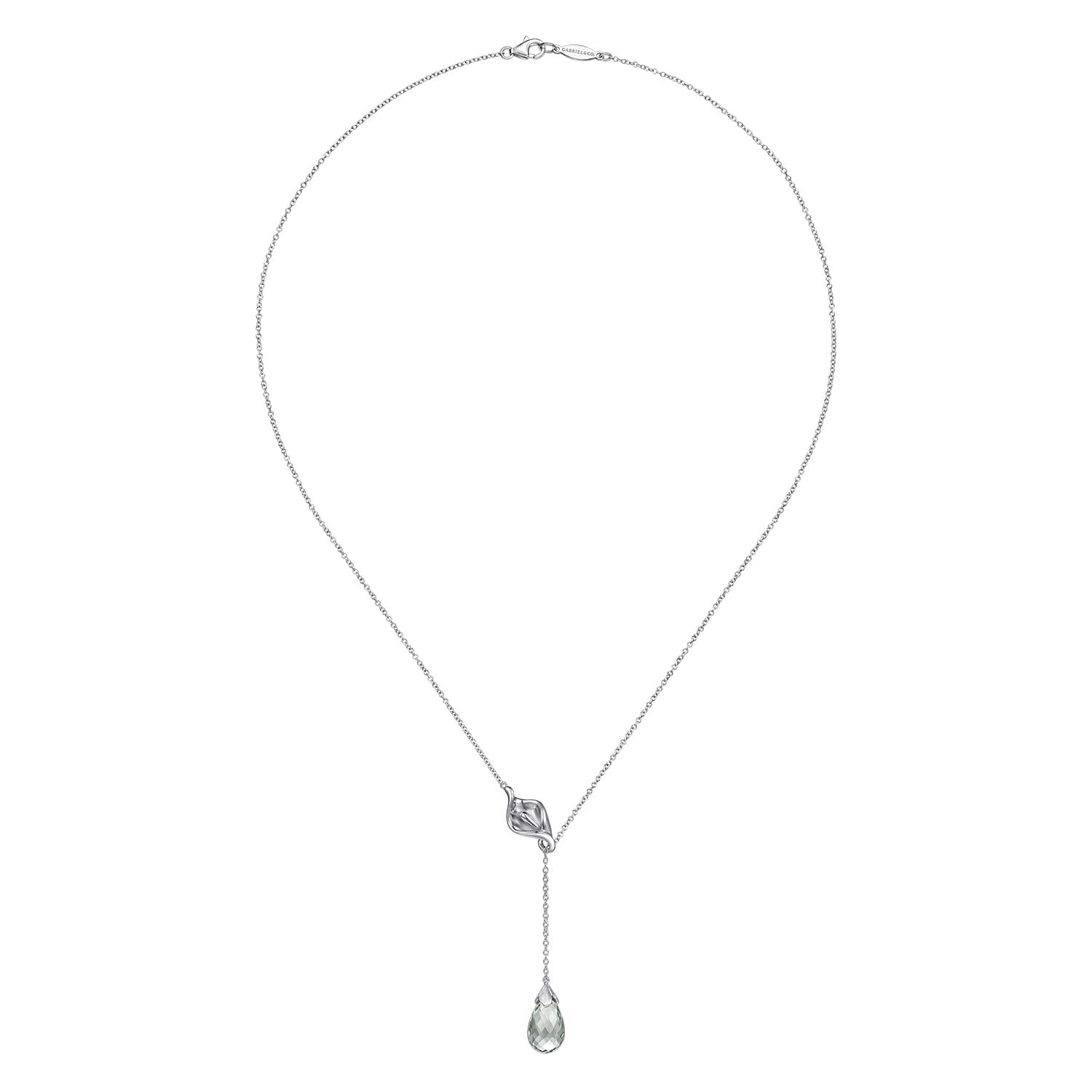 Green Amethyst Floral Lariat Necklace in Sterling Silver, photograph 3