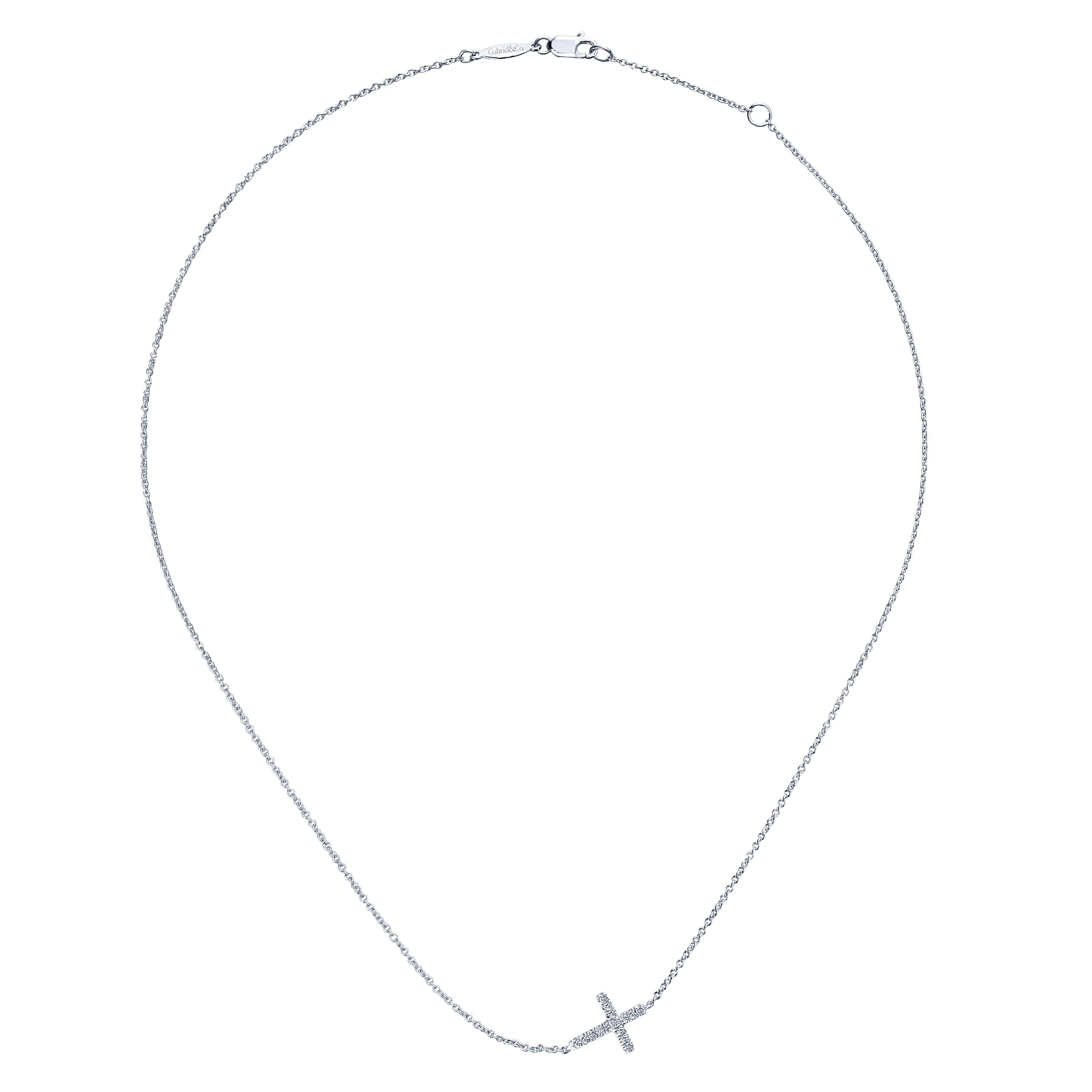 Sideways White Sapphire Cross Necklace in Sterling Silver, photograph 2