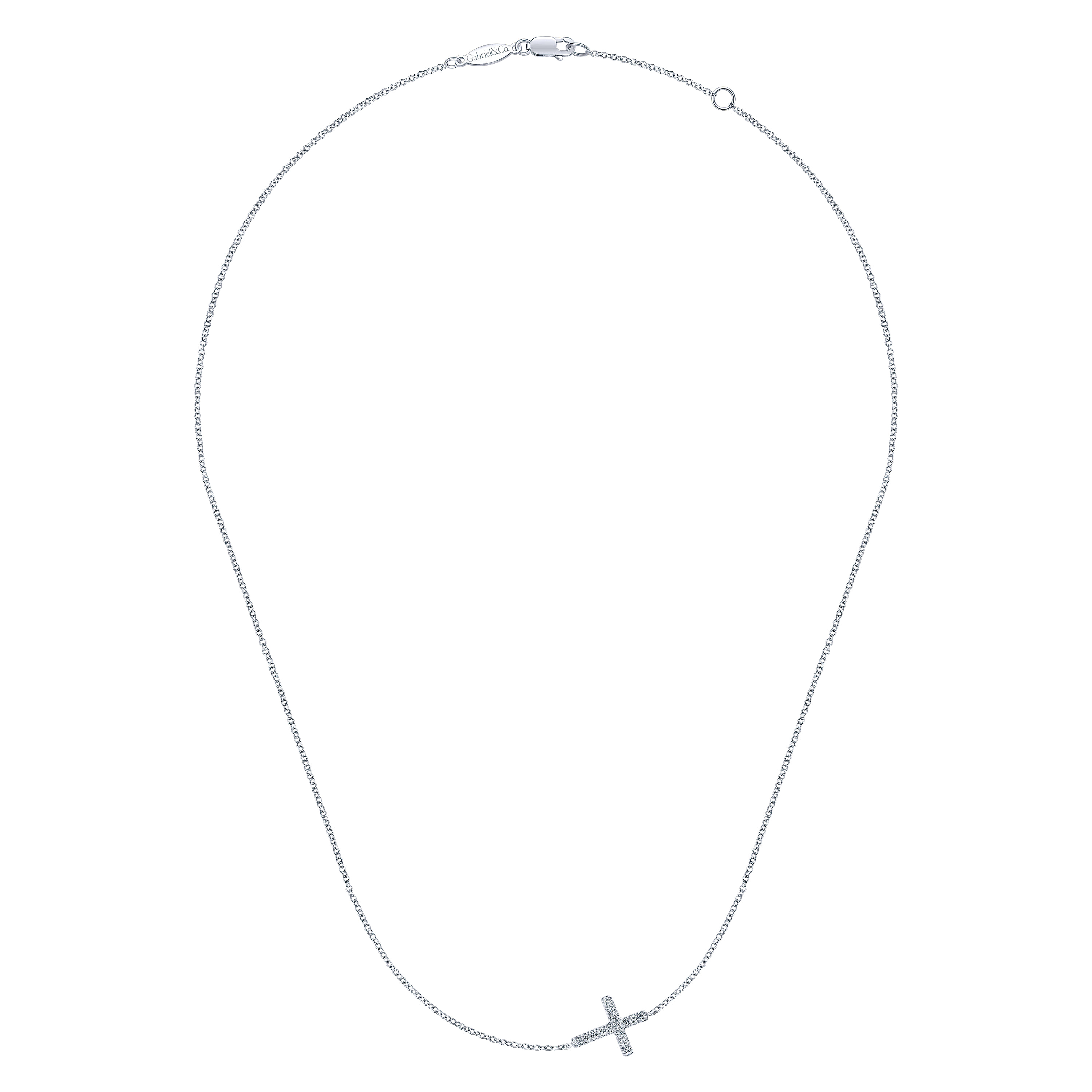 Pave Diamond Cross Necklace in 14K White Gold, photograph 2