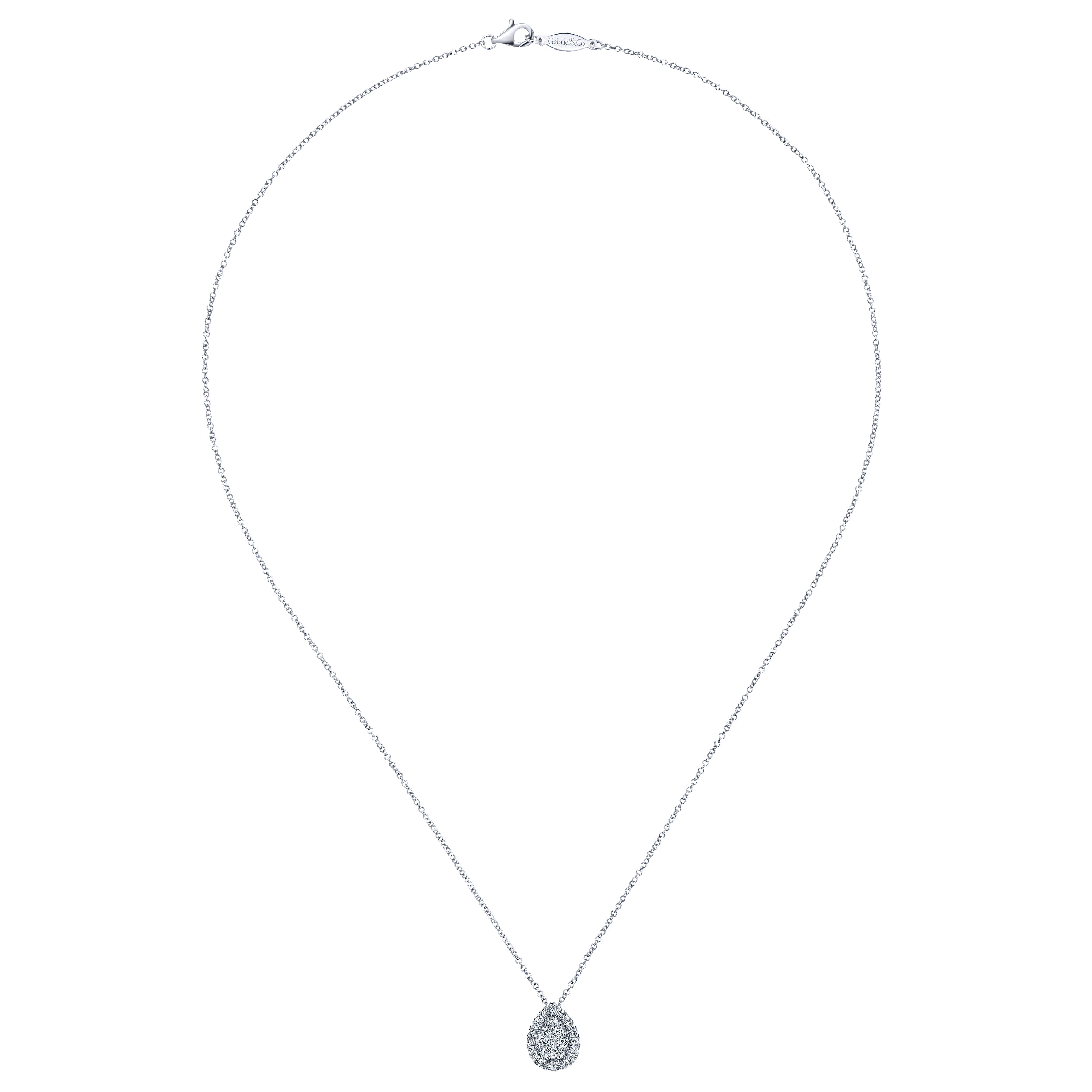 18 inch Pave Diamond Teardrop Pendant Necklace in 14K White Gold, photograph 2