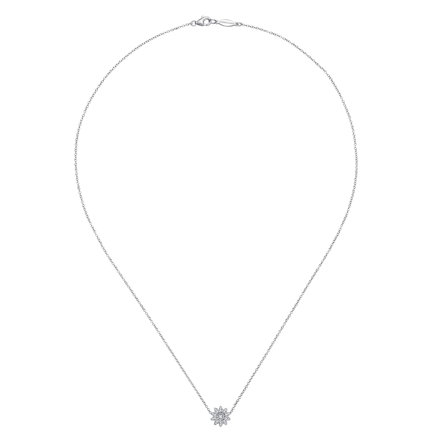 18 inch Round Floral White Sapphire Pendant Necklace in Sterling Silver, photograph 2