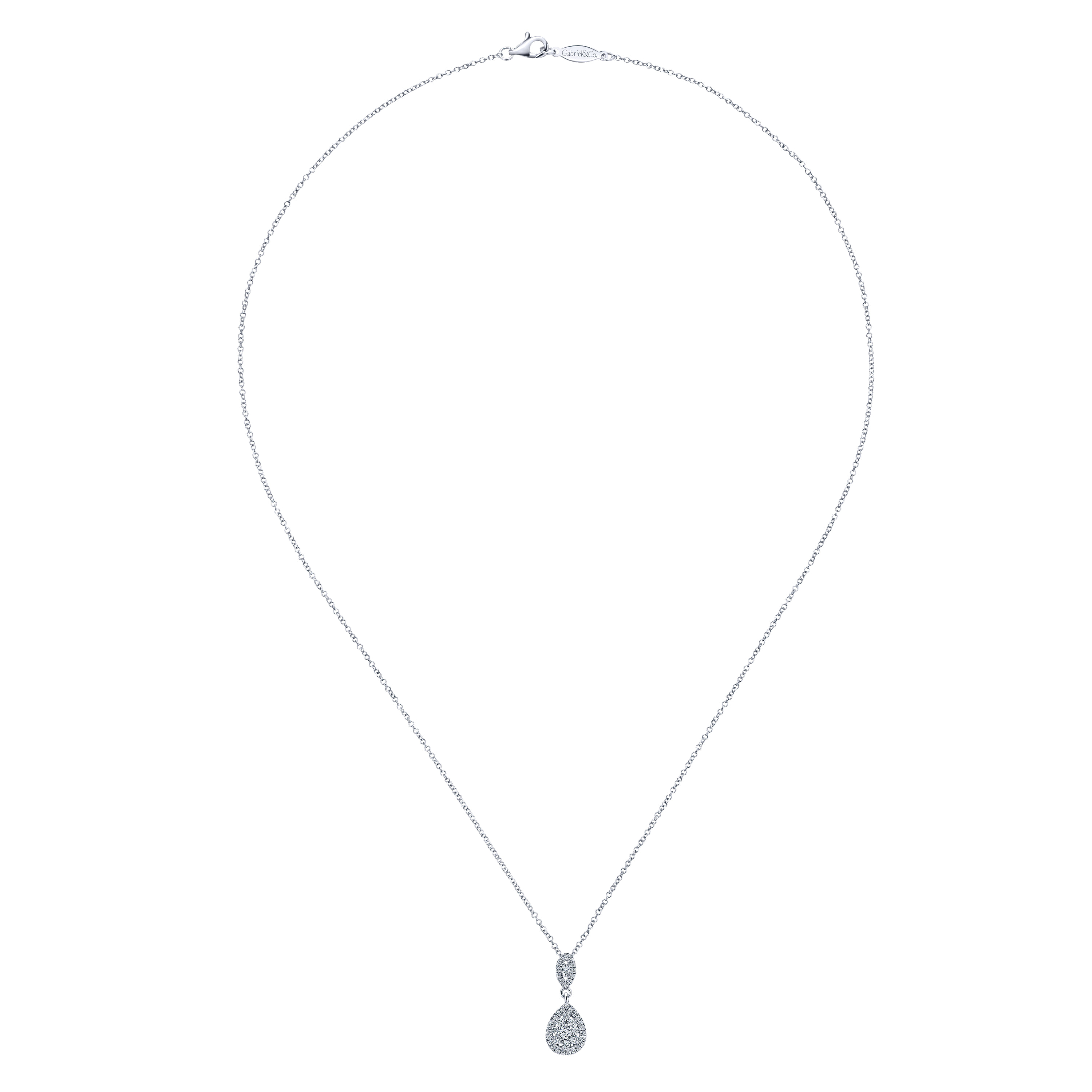 18 inch Pave Diamond Shaped Double Pendant Necklace in 14K White Gold, photograph 2