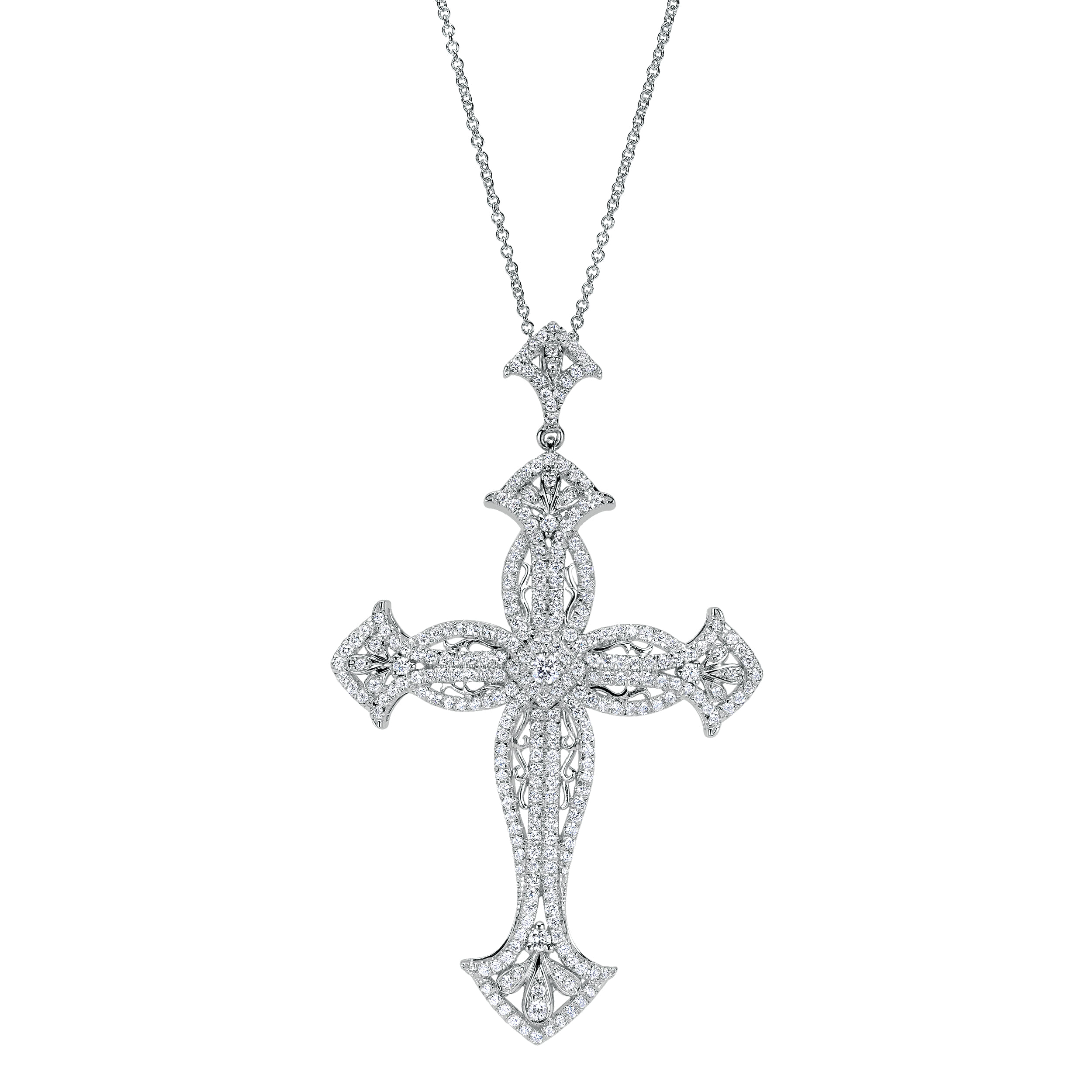 18 inch Ornate Diamond Cross Pendant Necklace