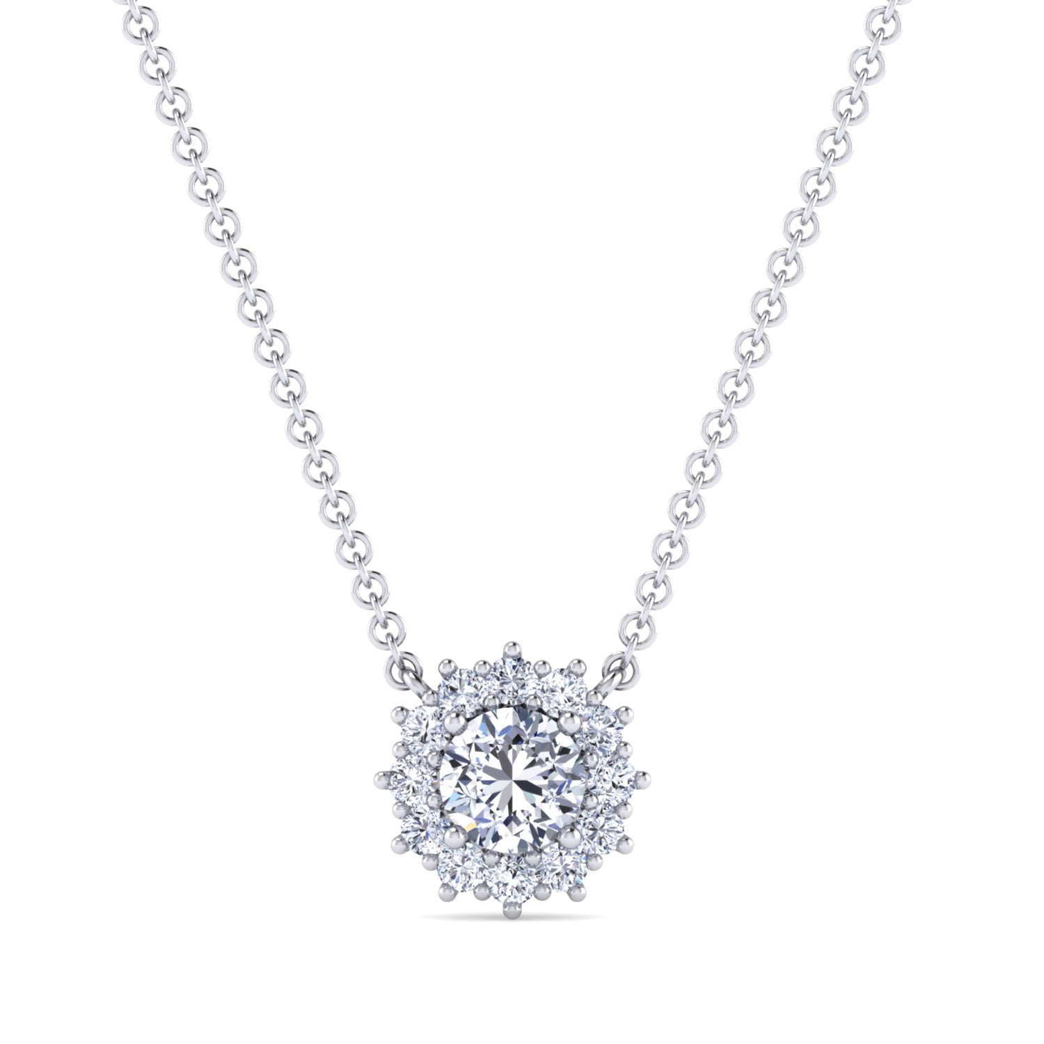 18 inch Diamond Halo Pendant Necklace