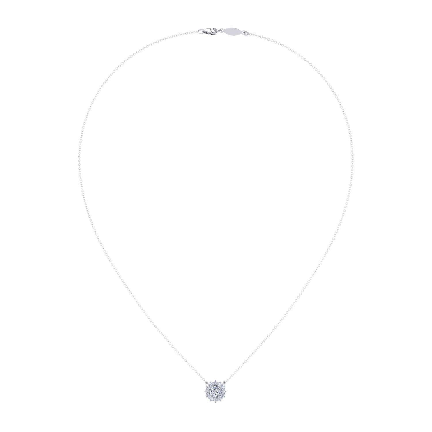 18 inch Diamond Halo Pendant Necklace in 14K White Gold, photograph 2