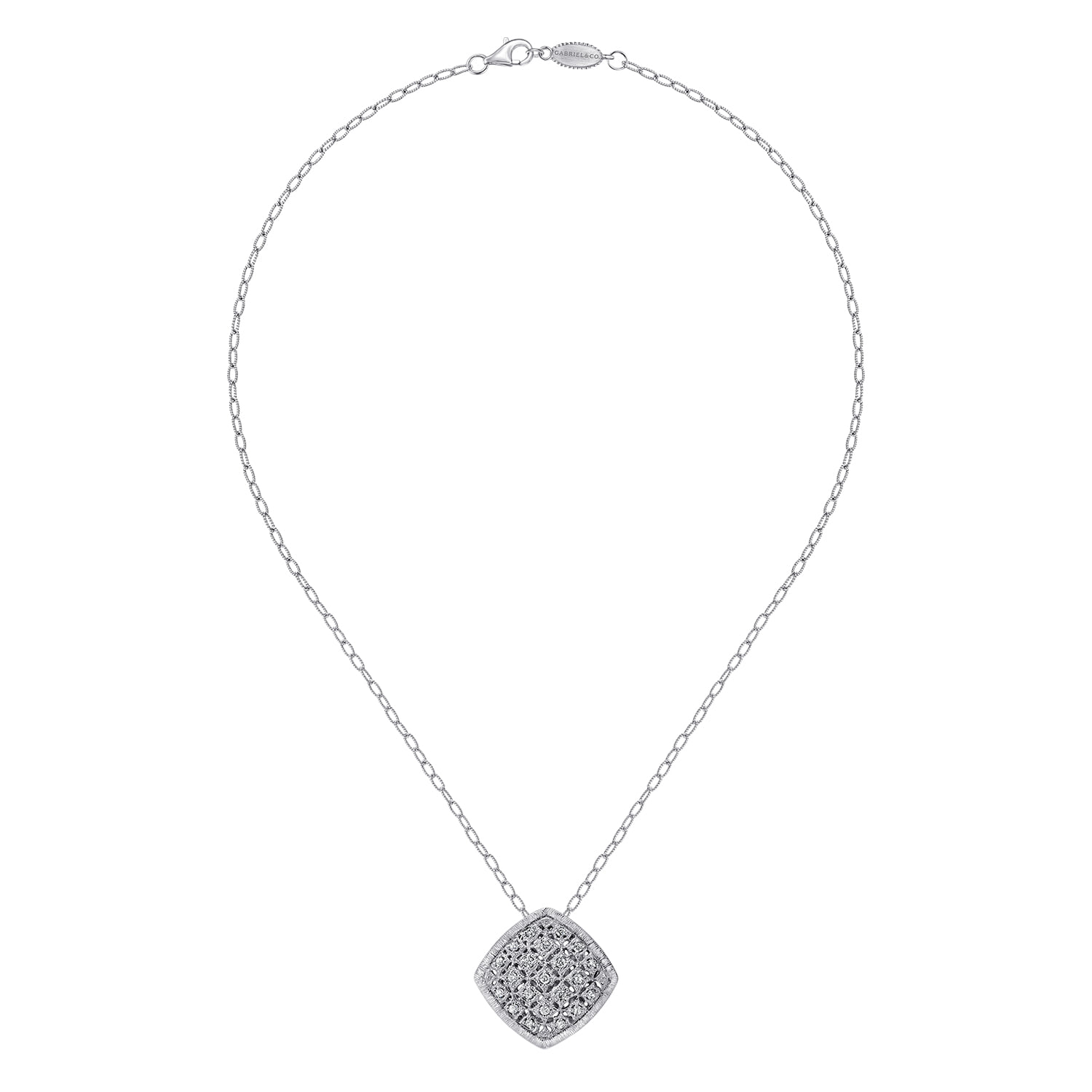 18 inch Pave Diamond Pendant Necklace in Sterling Silver, photograph 2