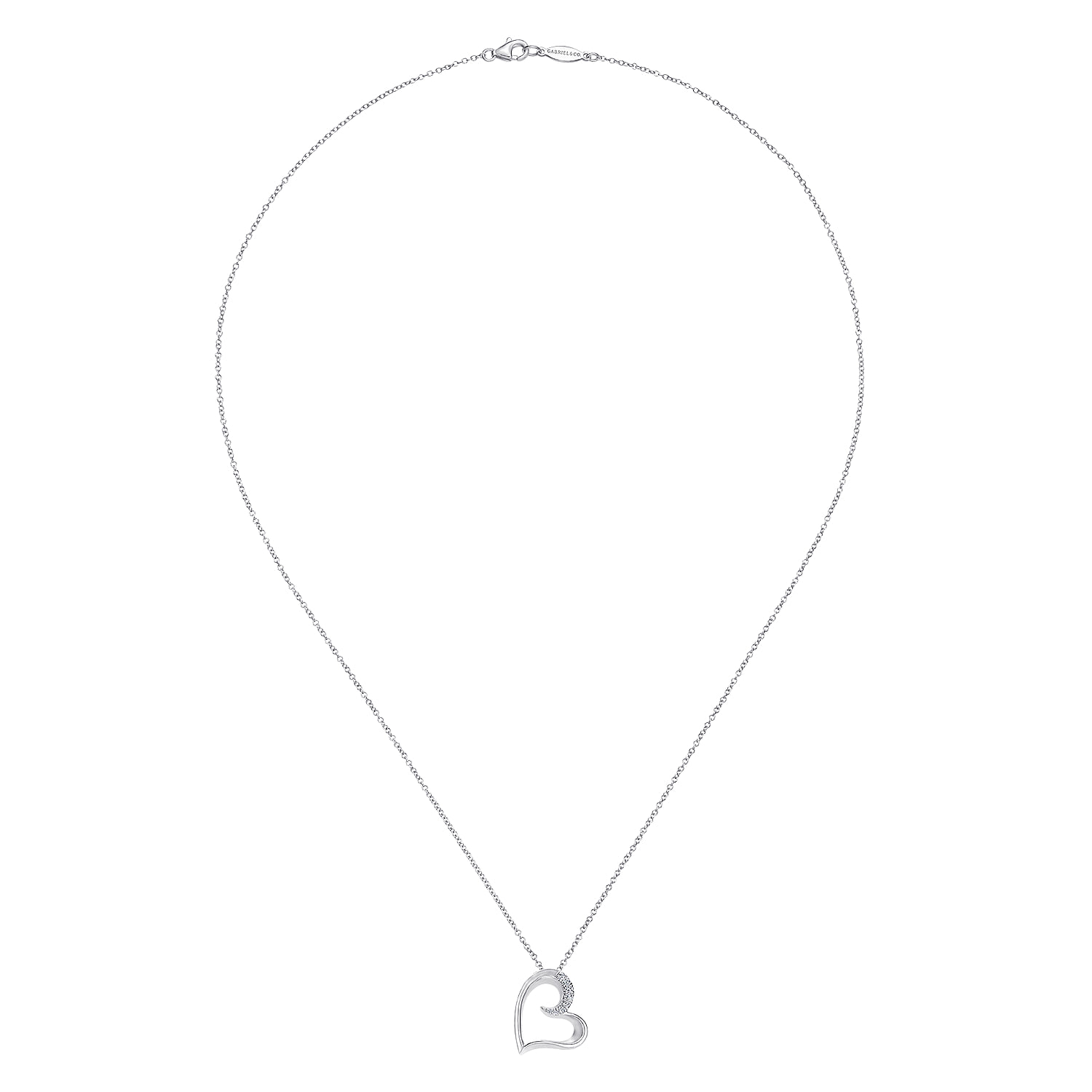 White Sapphire Open Heart Pendant Necklace in Sterling Silver, photograph 2