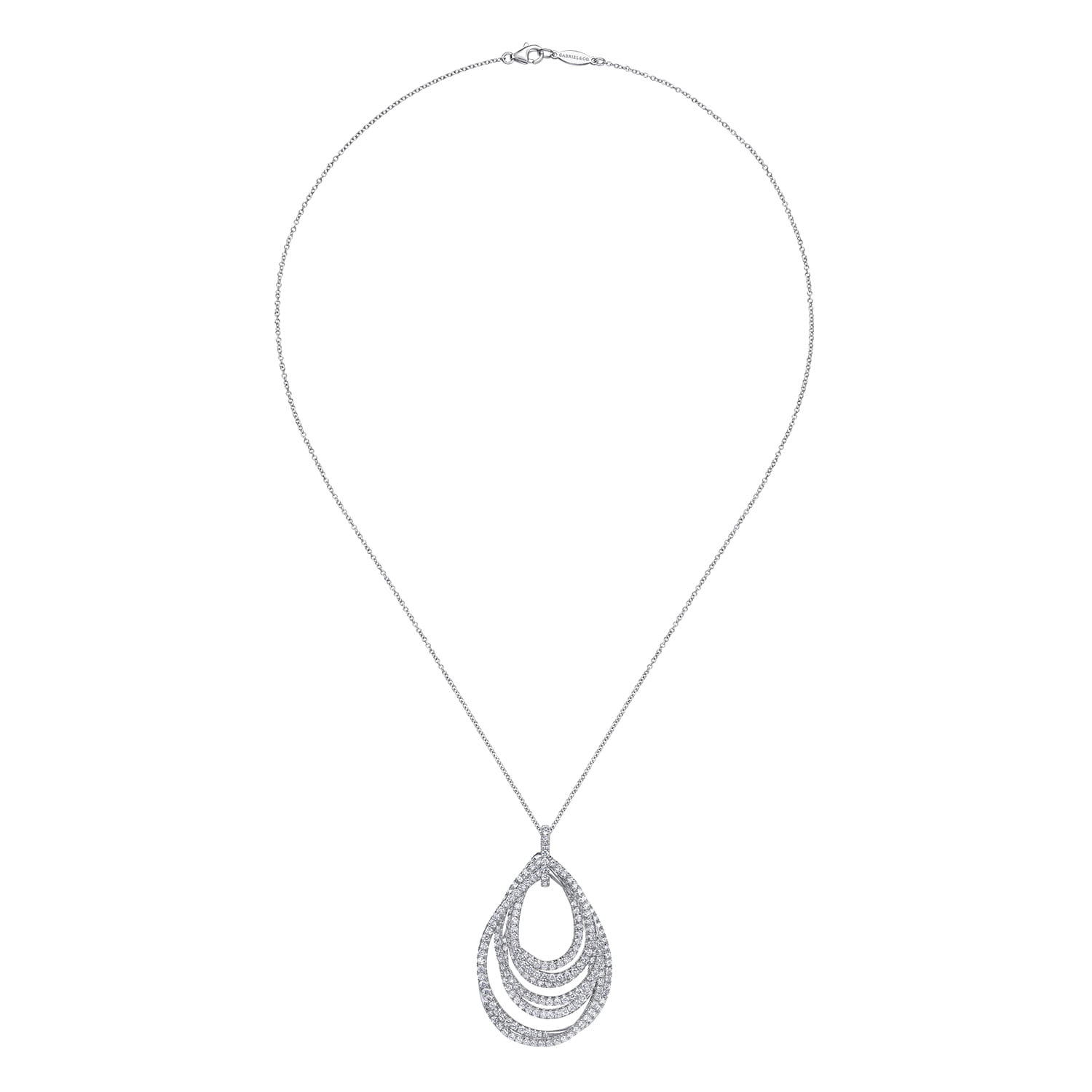 18 inch Multi Row Teardrop Diamond Pendant Necklace in 18K White Gold, photograph 2