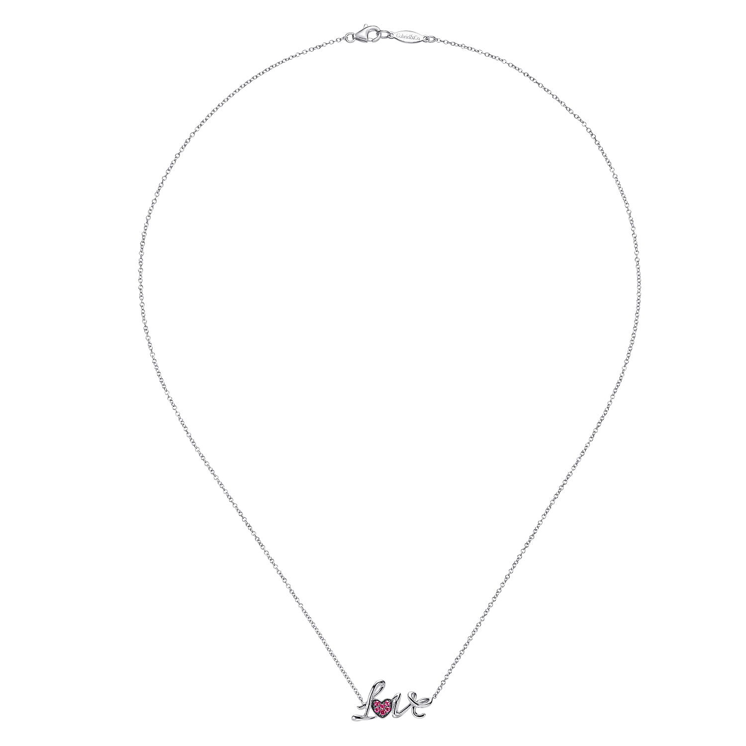 18 inch Ruby Pave Love Necklace in Sterling Silver, photograph 2