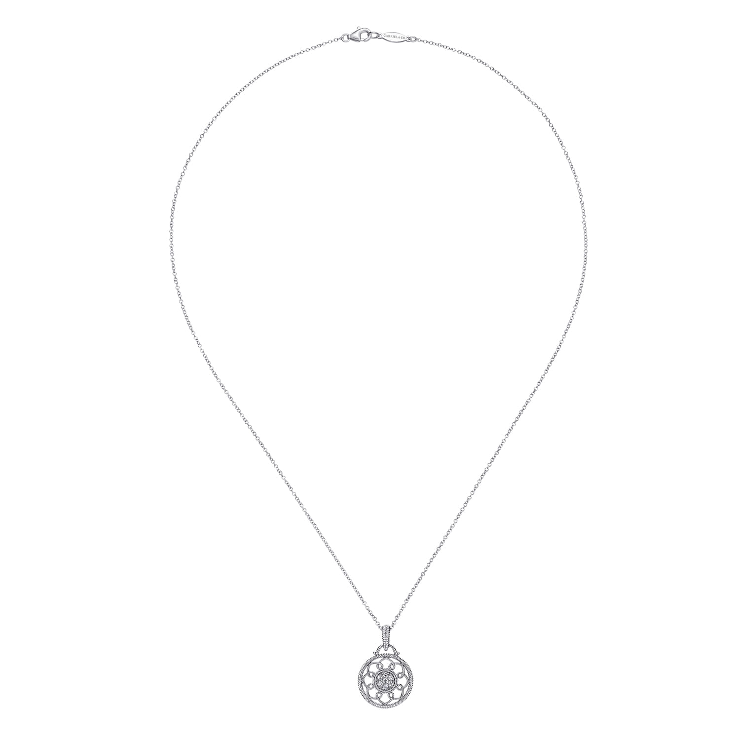 Vintage Diamond Filigree Pendant Necklace in Sterling Silver, photograph 2