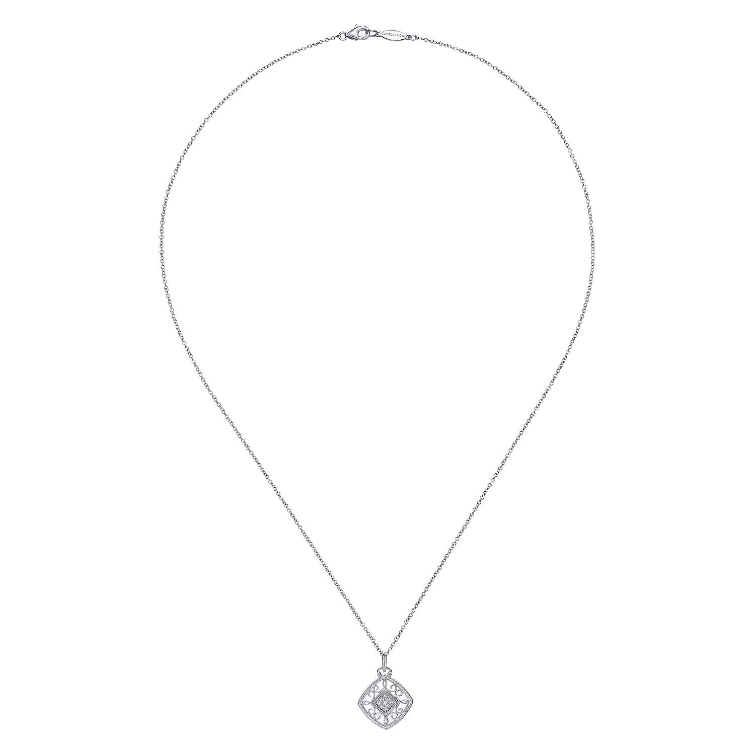 Vintage Diamond Pendant Necklace in Sterling Silver, photograph 2