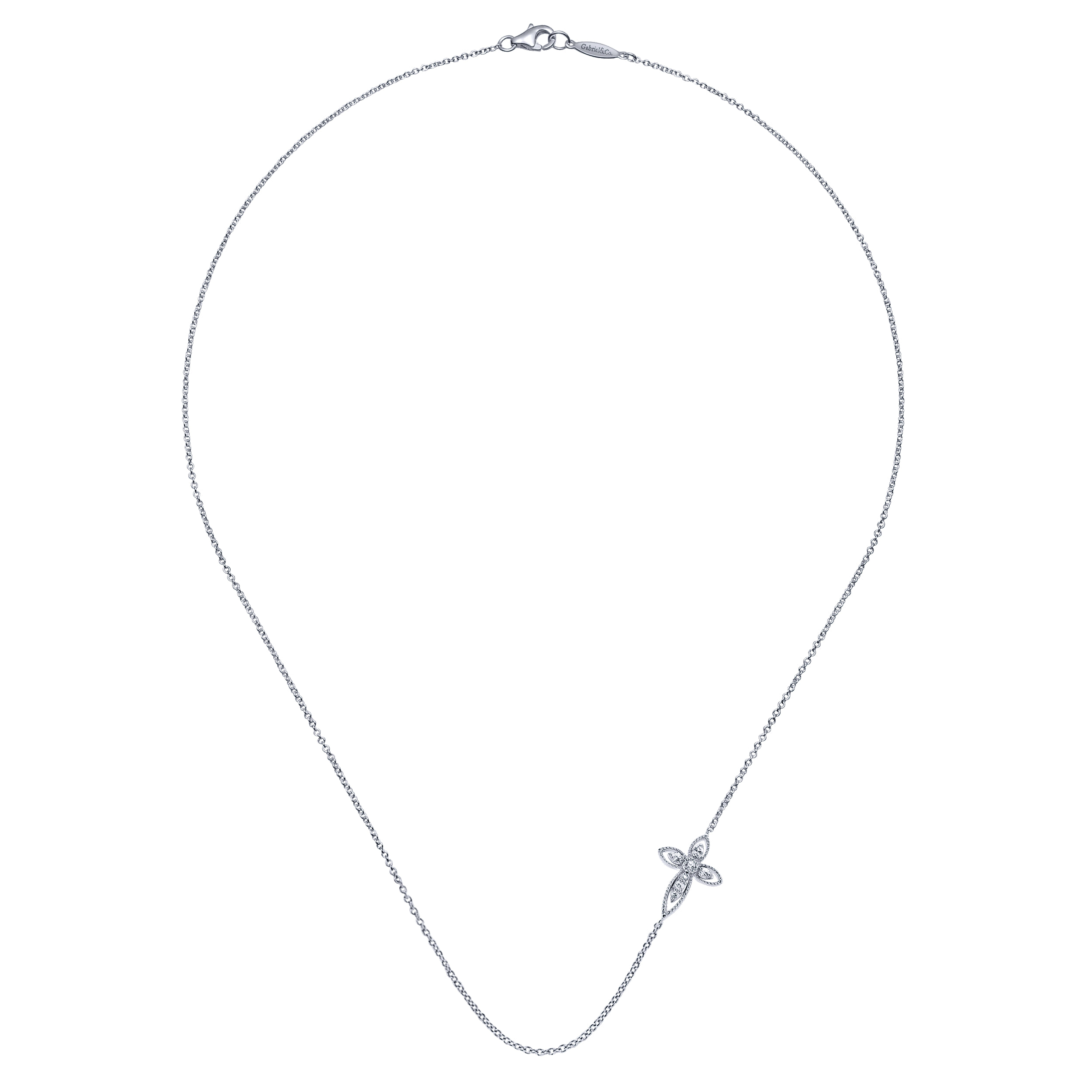 Sideways White Sapphire Cross Necklace in Sterling Silver, photograph 2