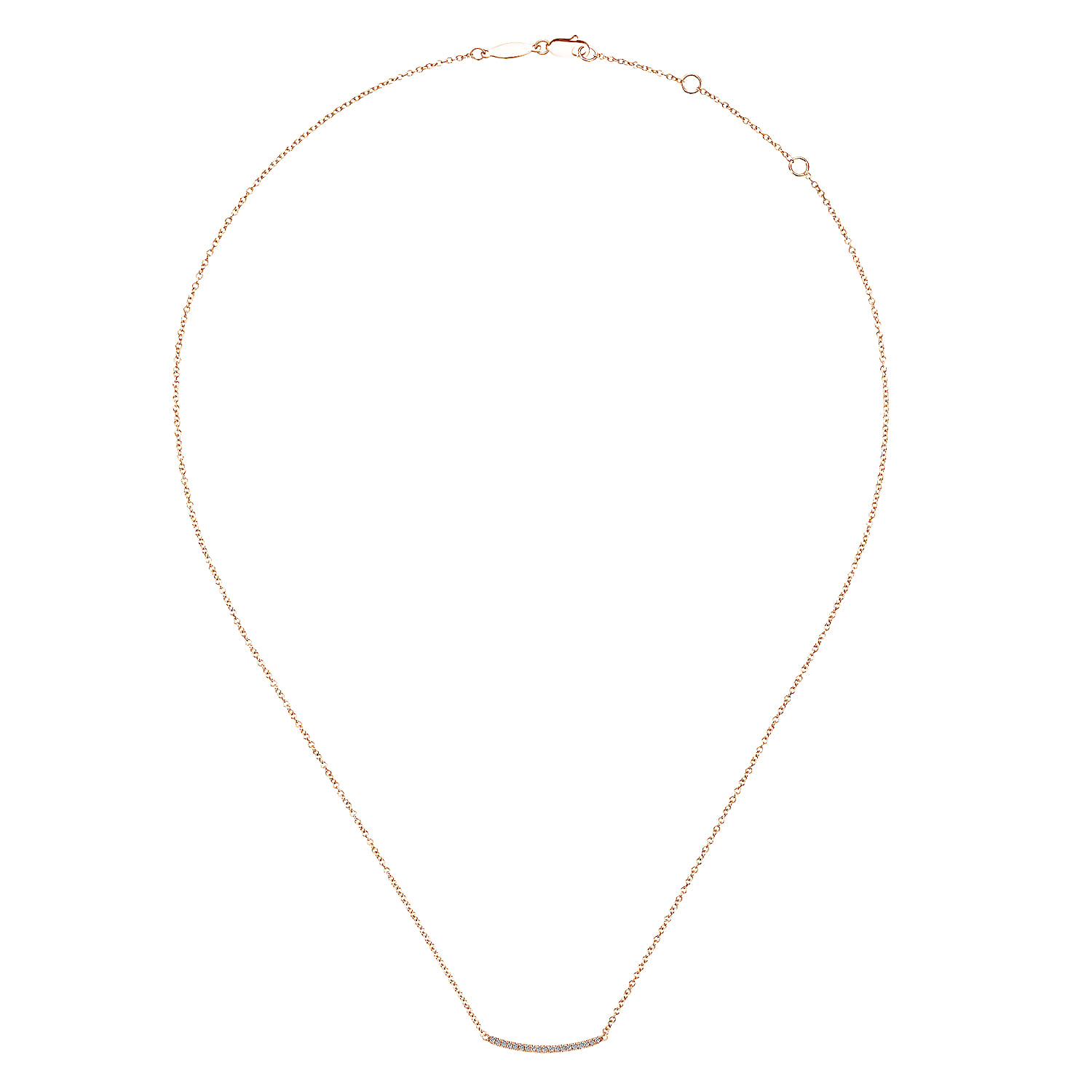 18 inch Diamond Pave Curved Bar Necklace in 14K Rose Gold, photograph 2