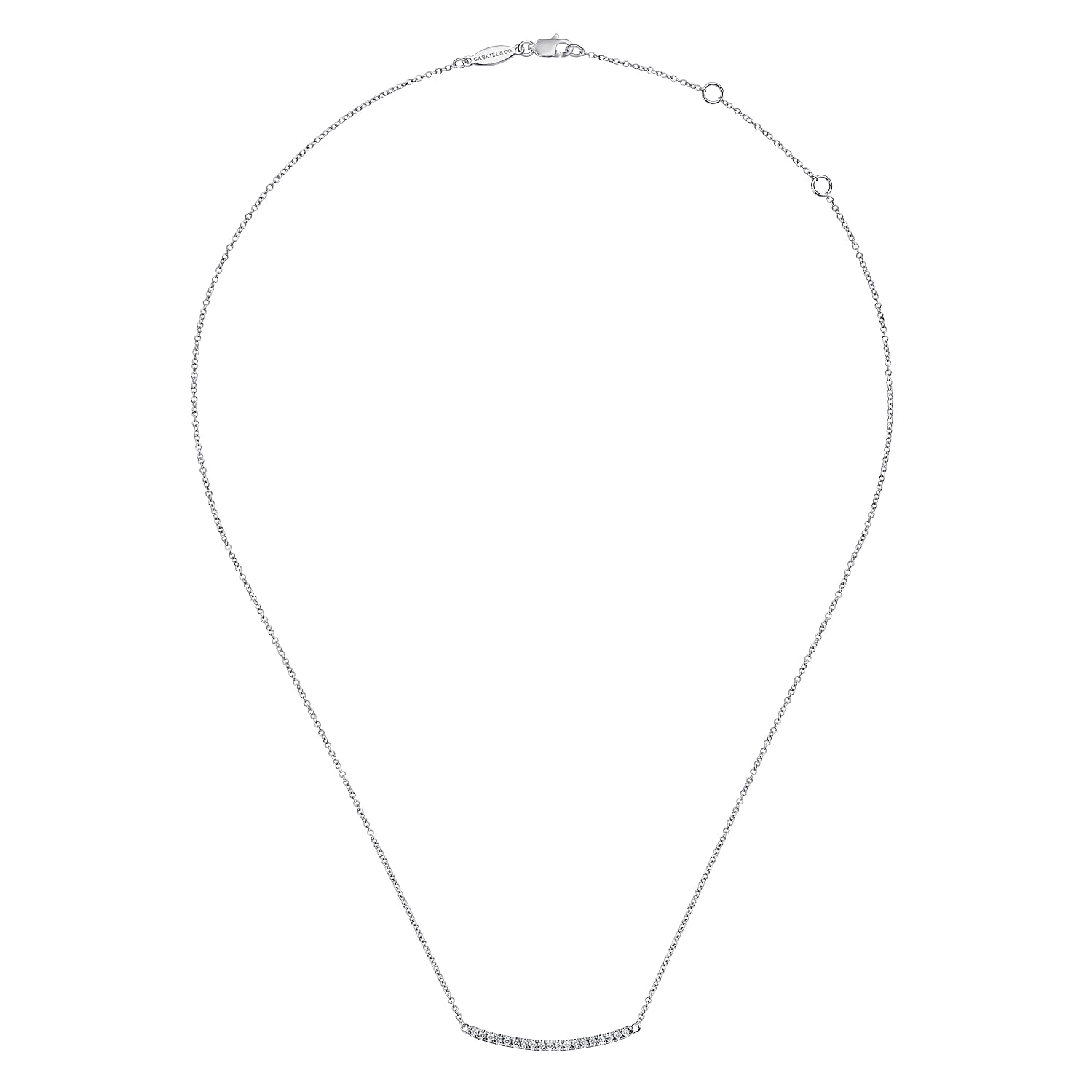 Diamond Pave Curved Bar Necklace in 14K White Gold, photograph 2