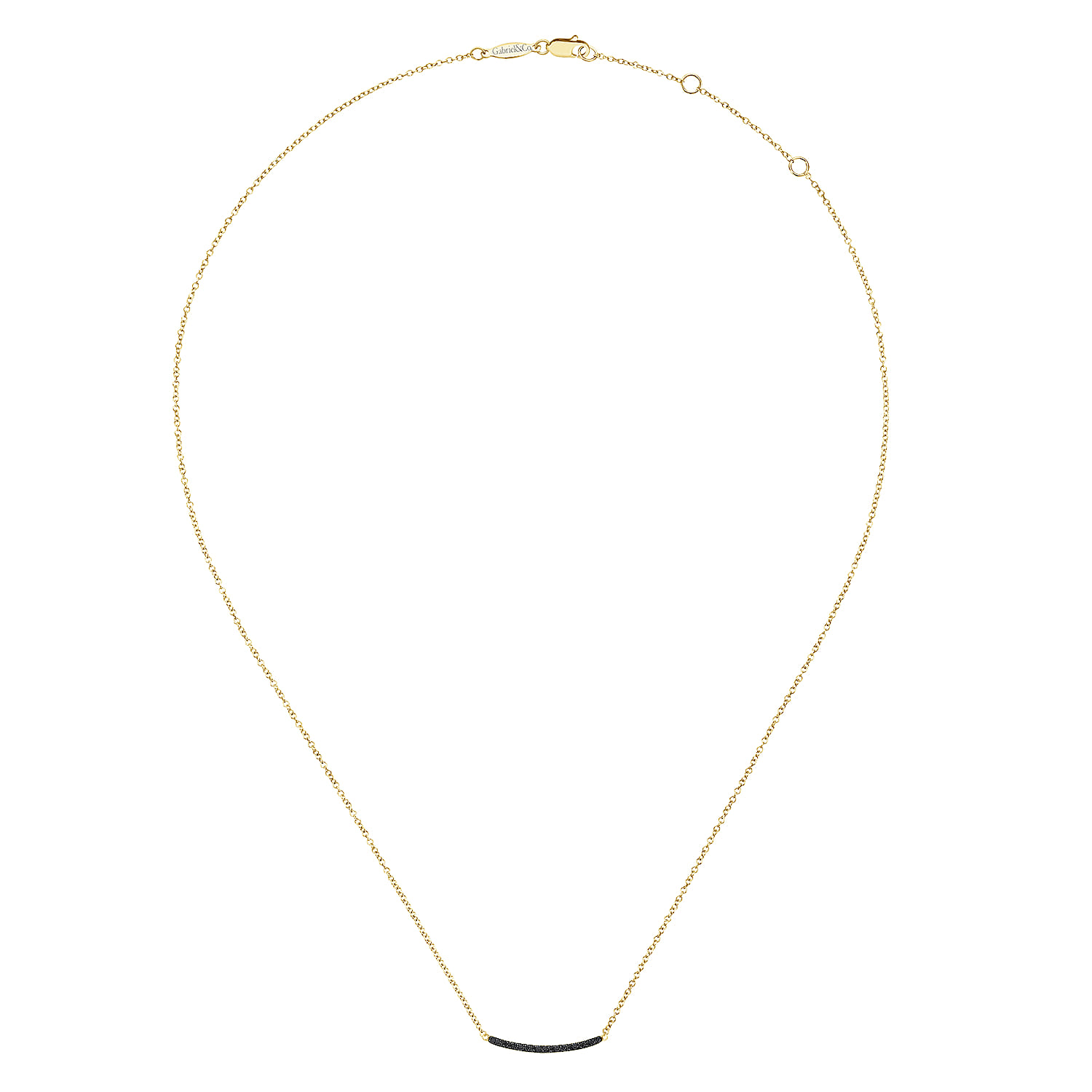 18 inch Black Diamond Pave Curved Bar Necklace in 14K Yellow Gold, photograph 2