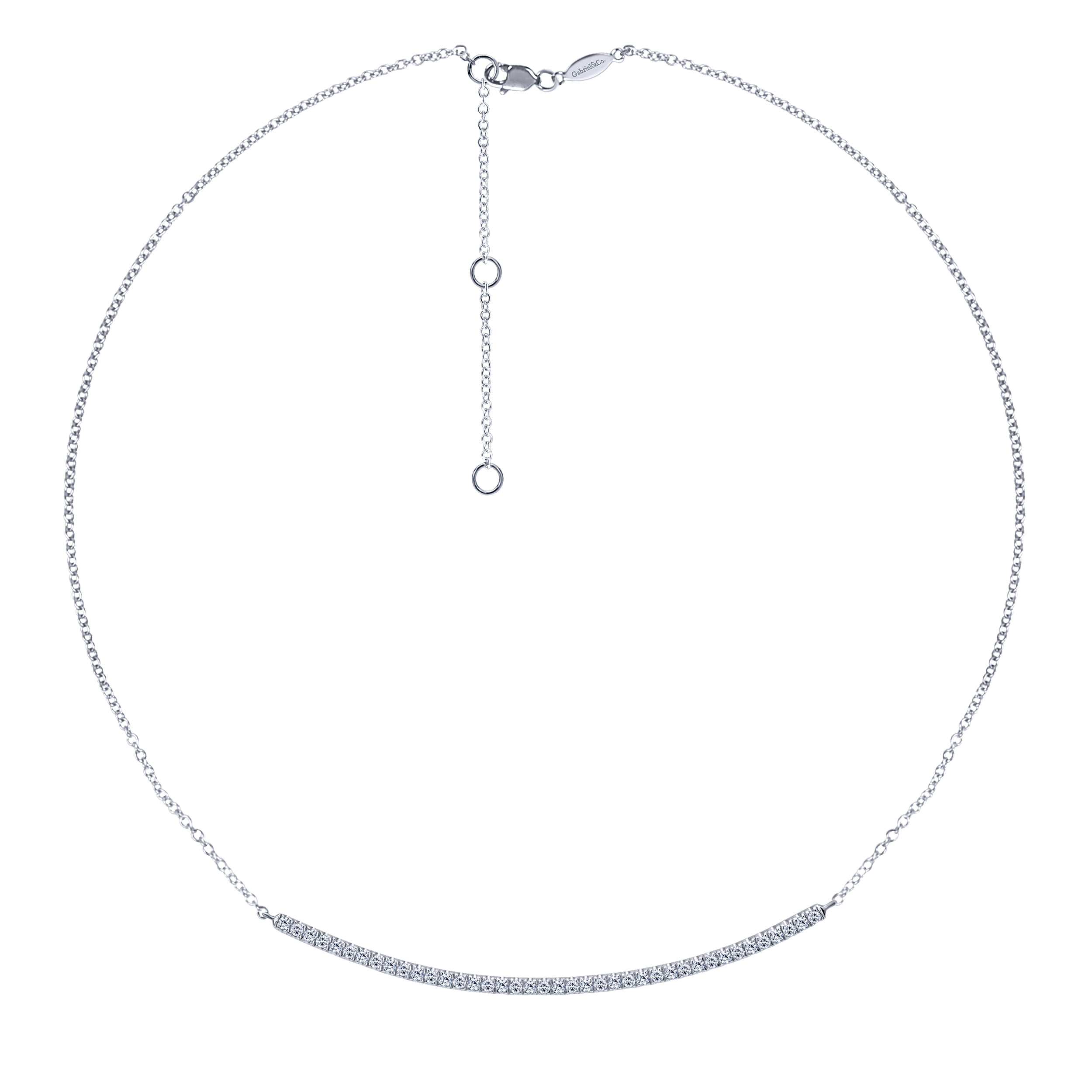 18 inch Diamond Pave Curved Bar Necklace in 14K White Gold, photograph 2