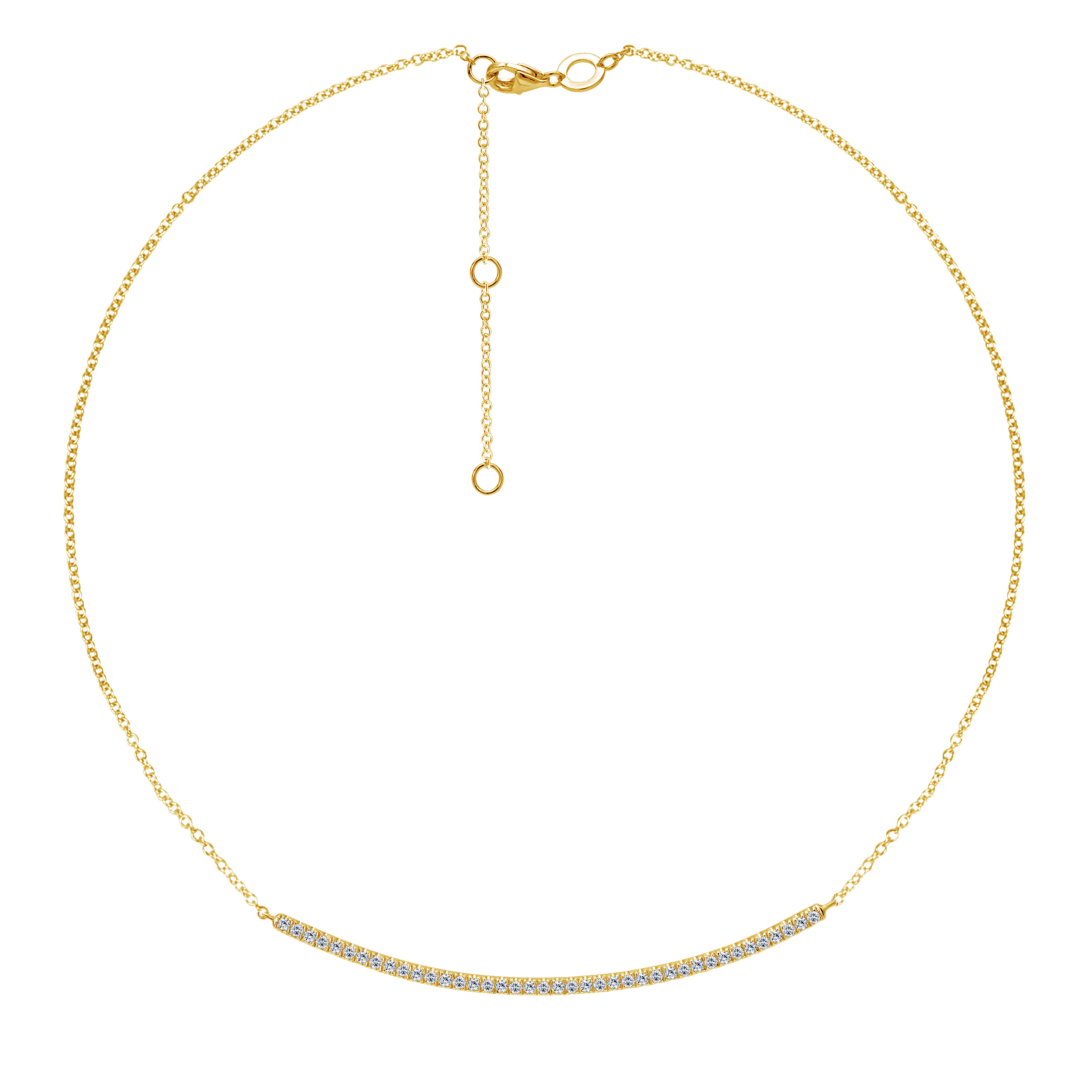 18 inch Diamond Pave Curved Bar Necklace in 14K Yellow Gold, photograph 2