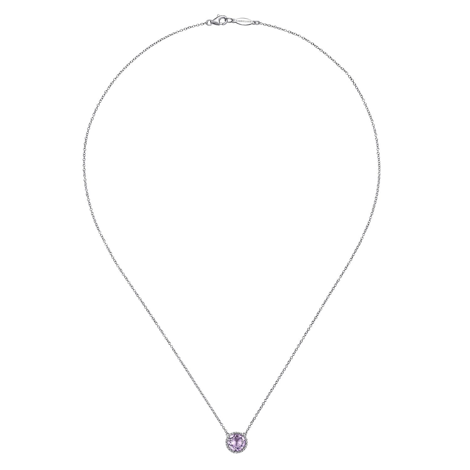 Round Pink Amethyst Pendant Necklace in Sterling Silver, photograph 2