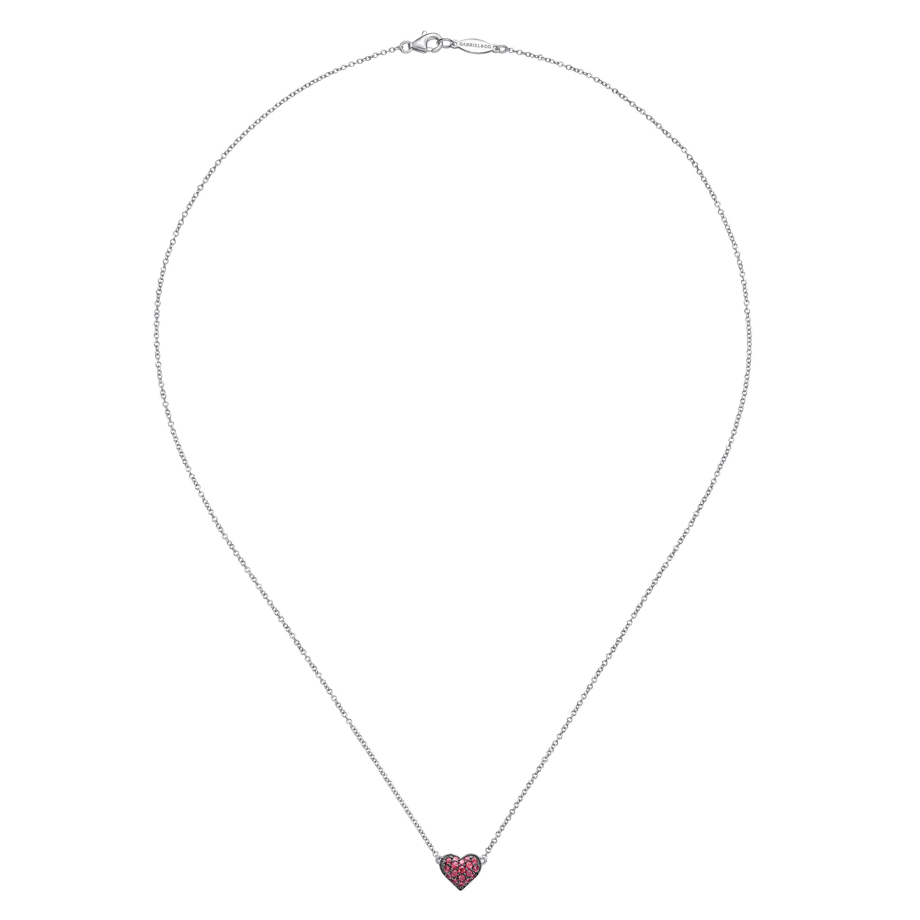 Ruby Pave Heart Pendant Necklace in Sterling Silver, photograph 2