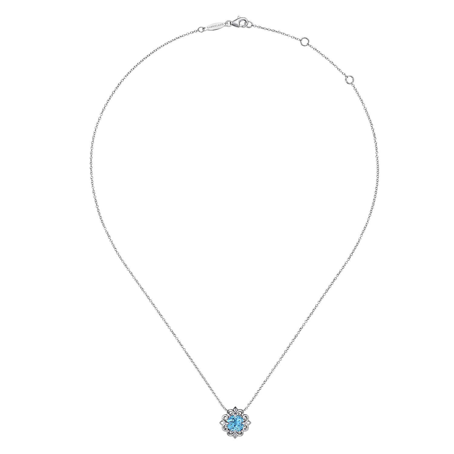 18 inch Blue Topaz Flower Pendant Necklace in Sterling Silver, photograph 2