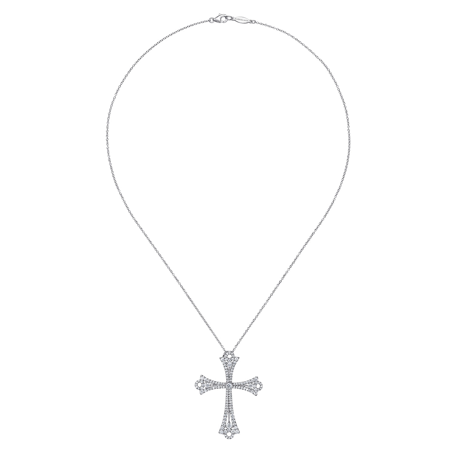 Diamond Cross Pendant Necklace in 18K White Gold, photograph 2