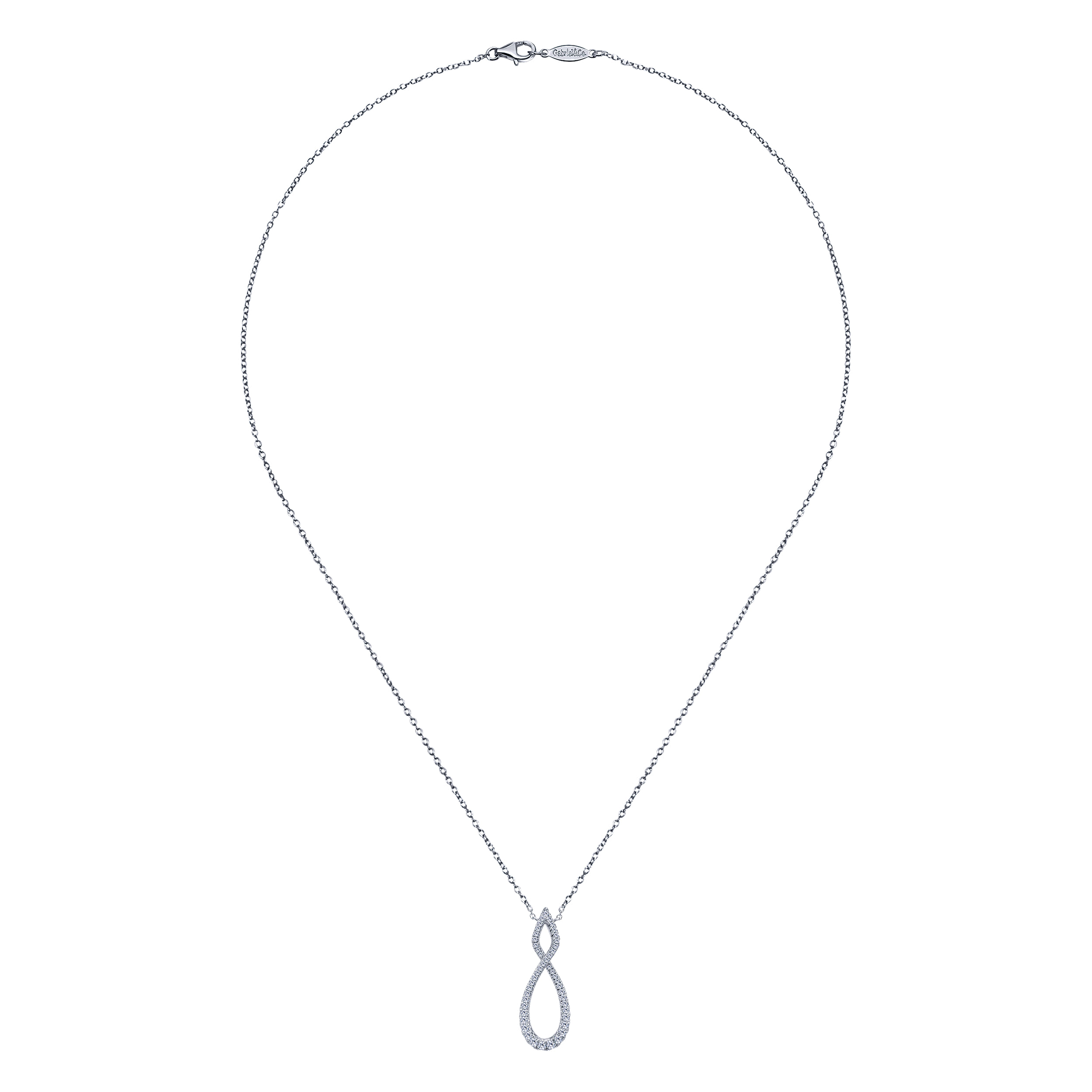 Open Diamond Pave Twisted Pendant Necklace in 14K White Gold, photograph 2