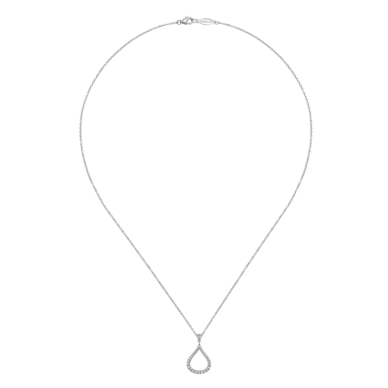 Diamond Pave Teardrop Pendant Necklace in 14K White Gold, photograph 2