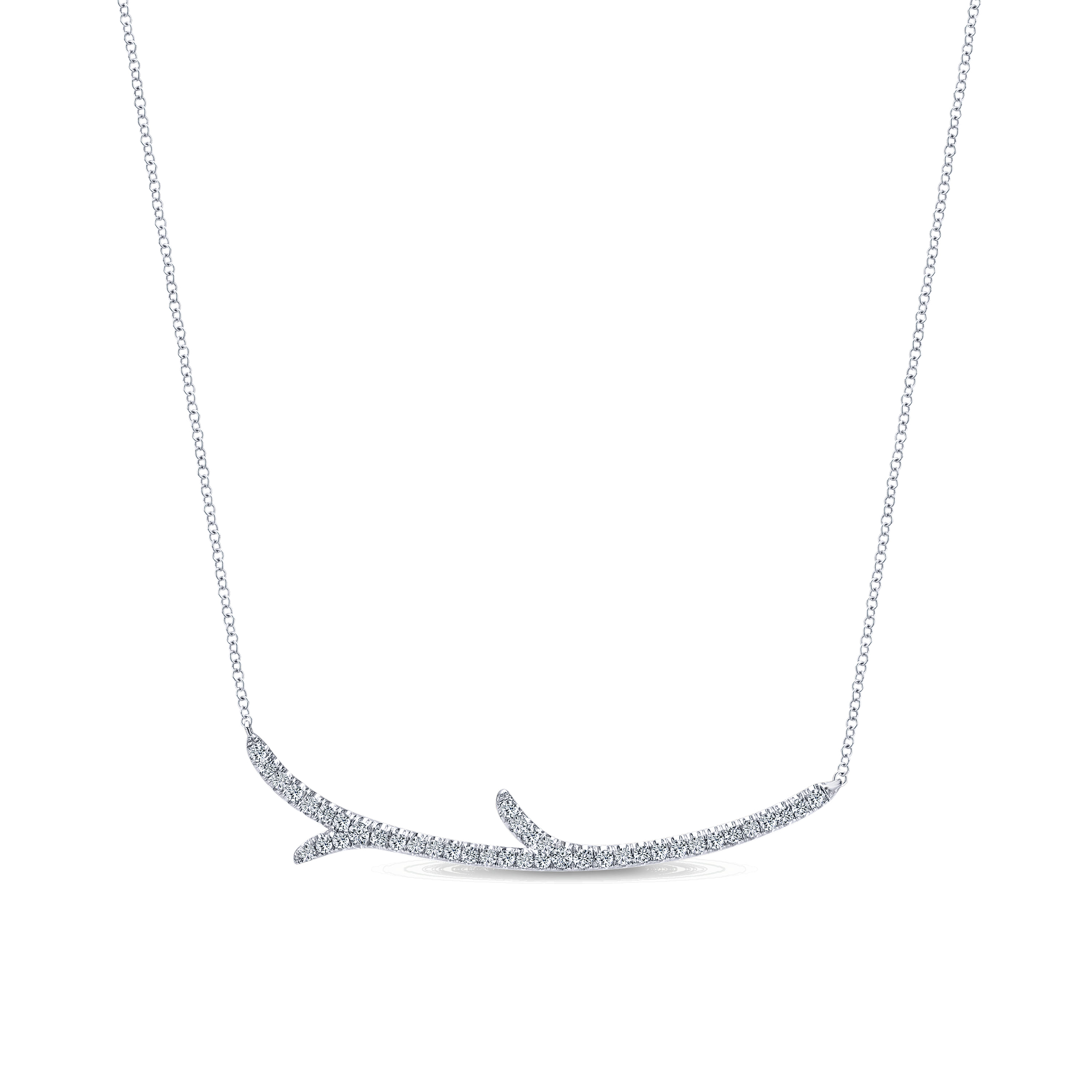 18 inch Curved Diamond Branch Necklace in 14K White Gold