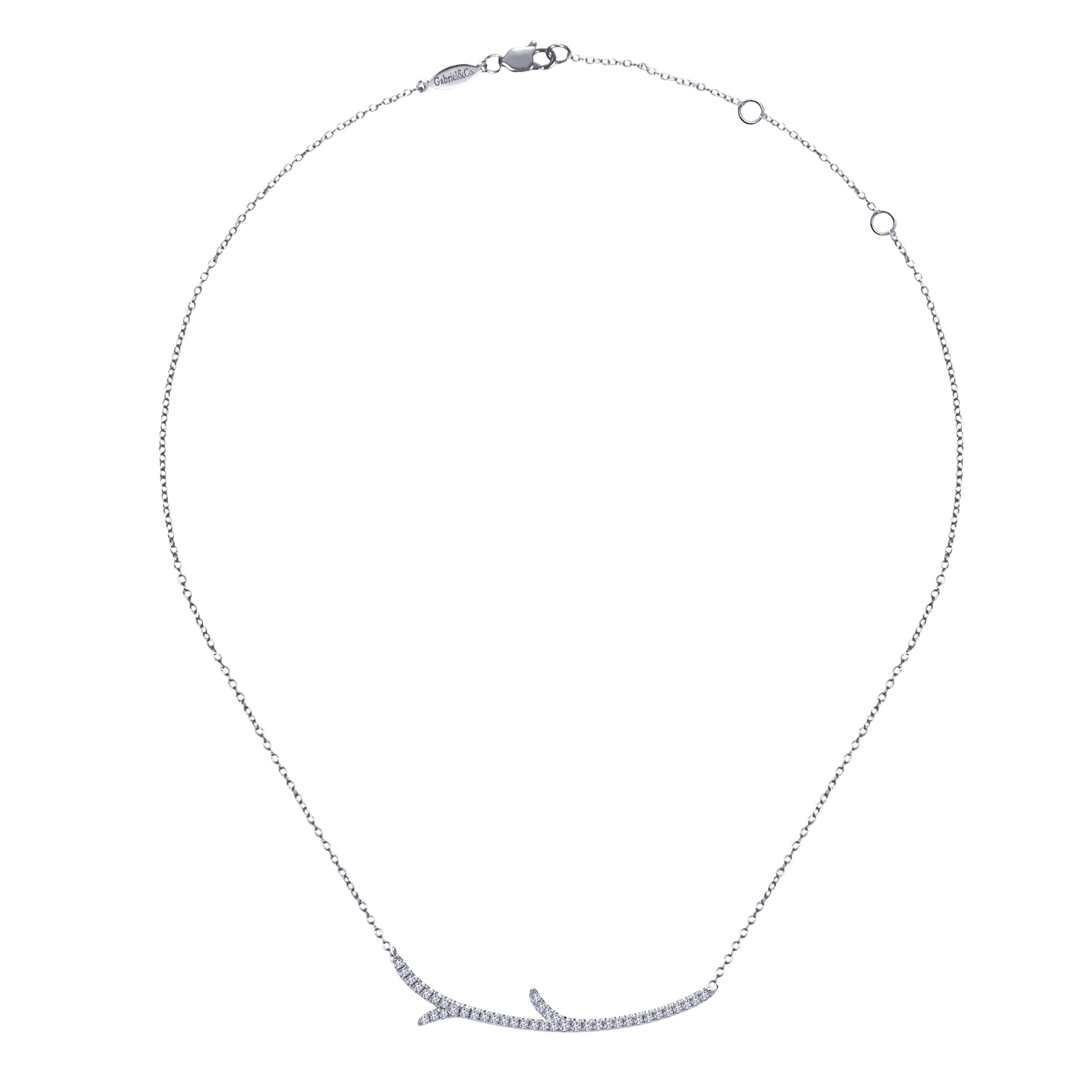 18 inch Curved Diamond Branch Necklace in 14K White Gold, photograph 2