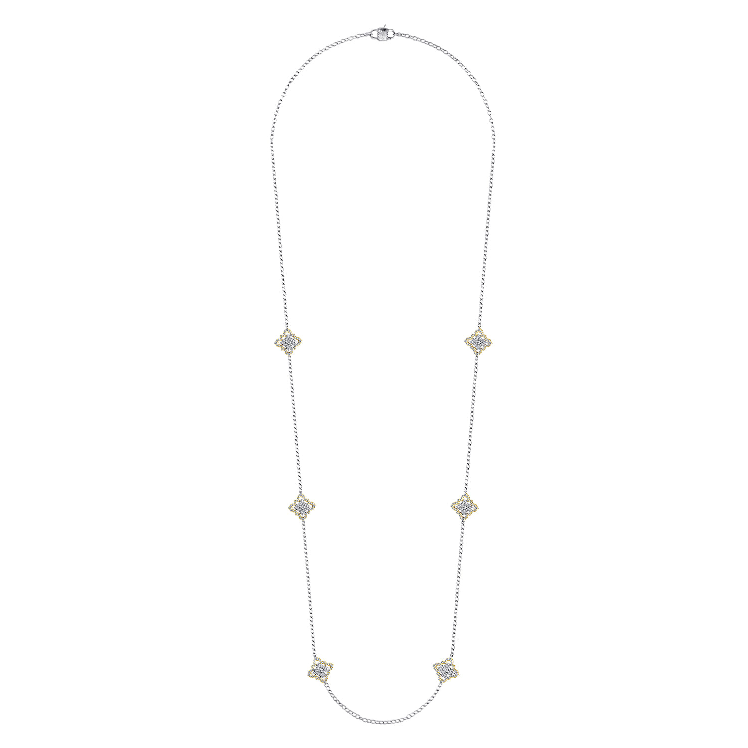 32 inch Filligree and Diamond Station Necklace in 18K White/Yellow Gold, photograph 2