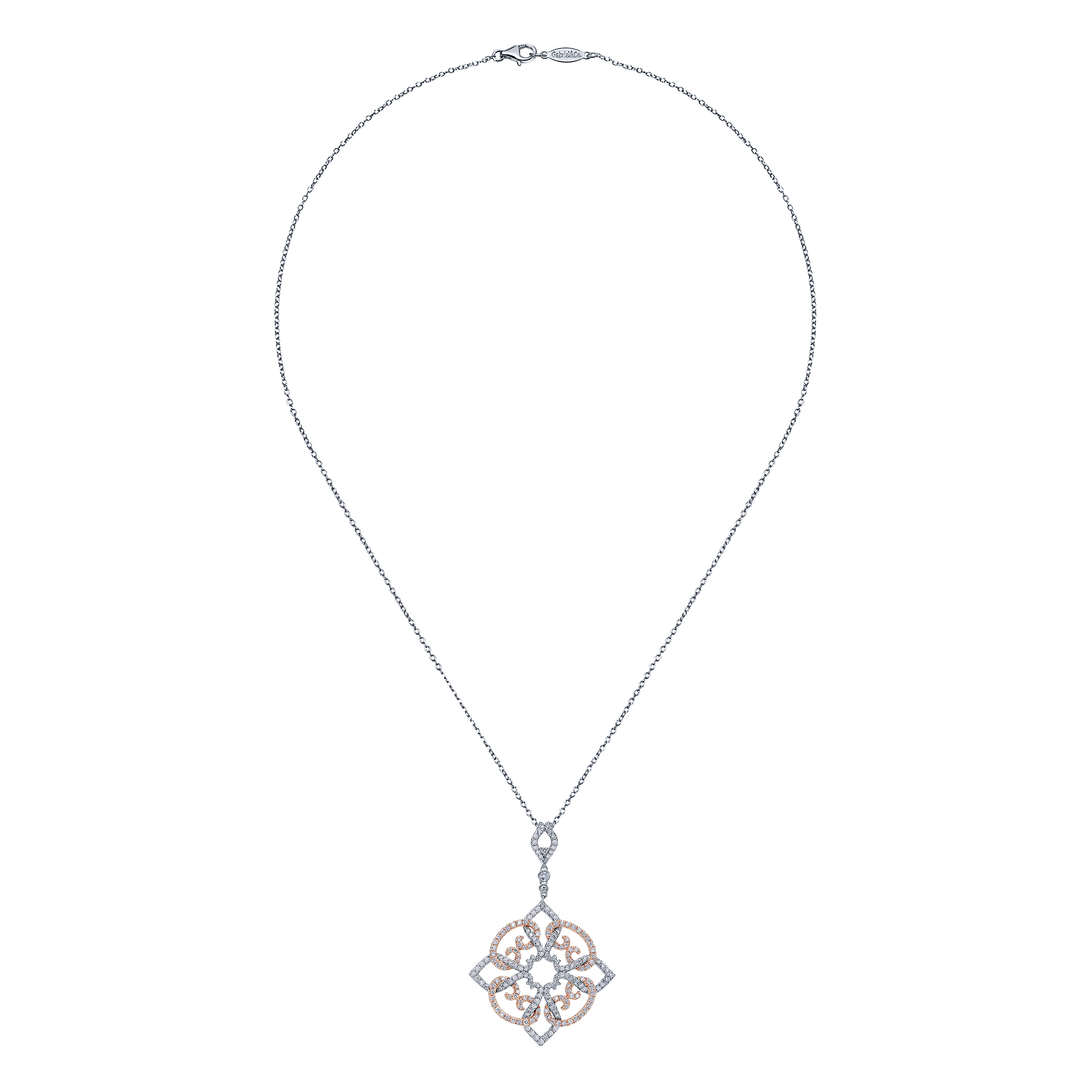 18 inch Floral Diamond Pendant Necklace in 14K White/Rose Gold, photograph 2