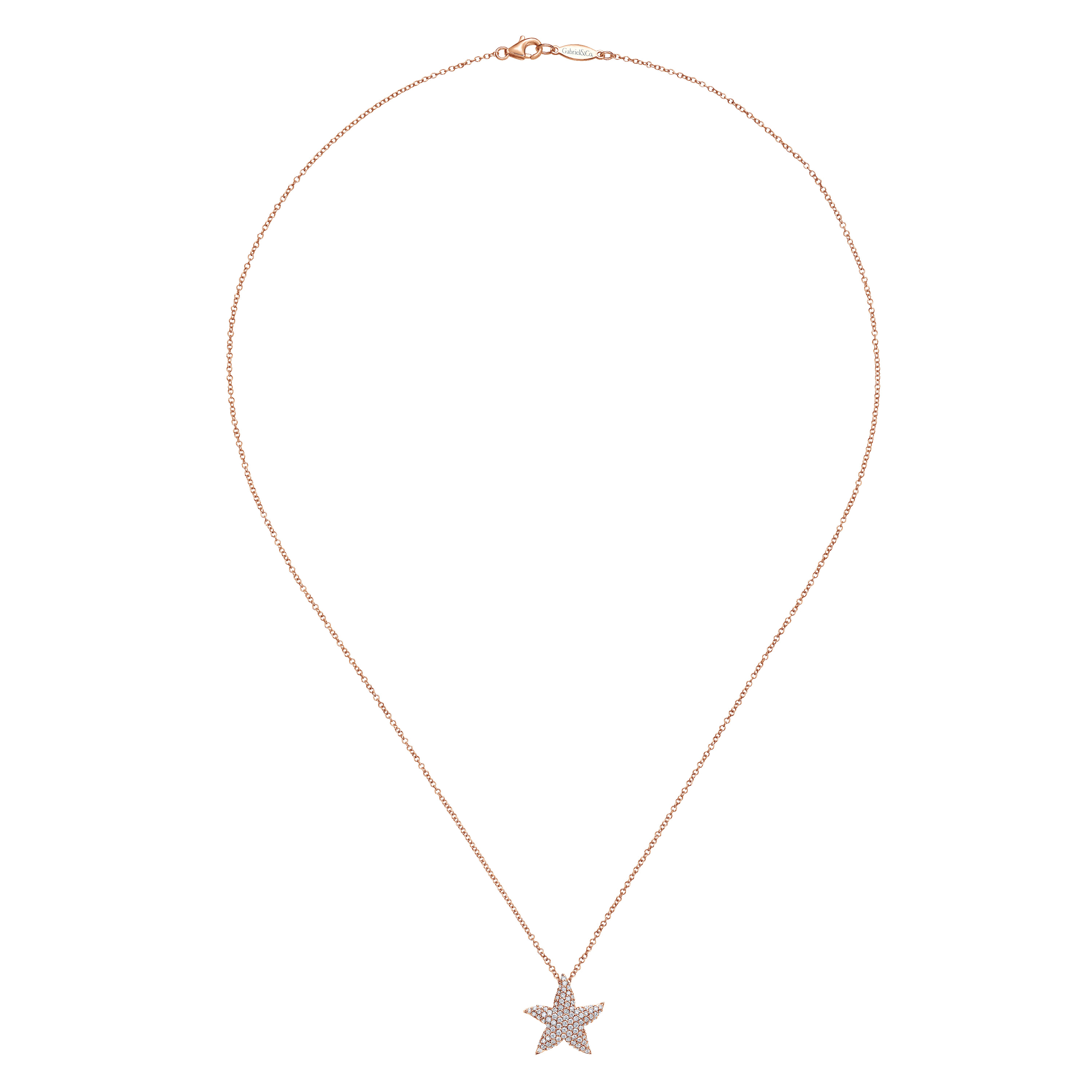 18 inch Pave Diamond Starfish Pendant Necklace in 14K Rose Gold, photograph 2