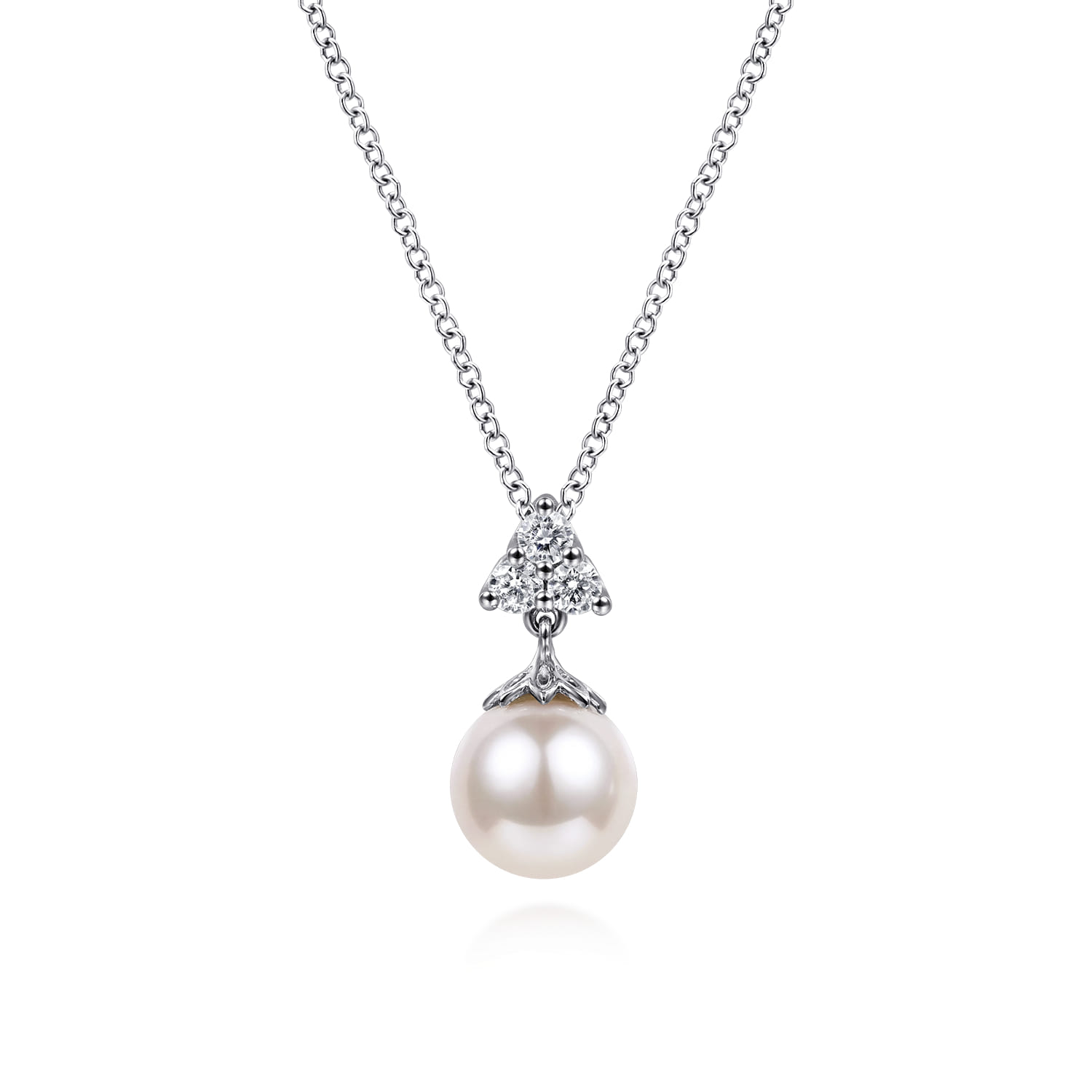 Cultured Pearl Drop Necklace with Diamond Accent