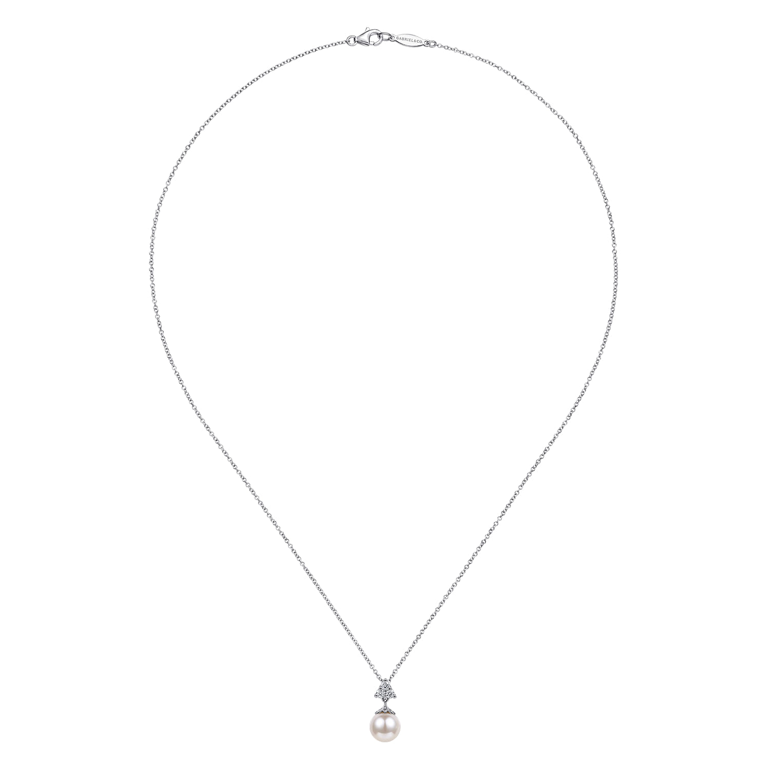 Cultured Pearl Drop Necklace with Diamond Accent in 14K White Gold, photograph 2
